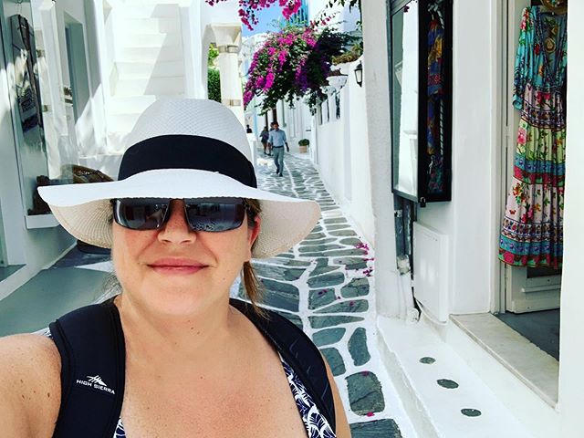 Lots of shopping and swimming in Mykonos today. It was the only day we didn&rsquo;t have an excursion. Tomorrow we end our time on the Emerald Princess and finish our adventure in Athens for the last three days. #mykonos #greece #streets #selfie #tra