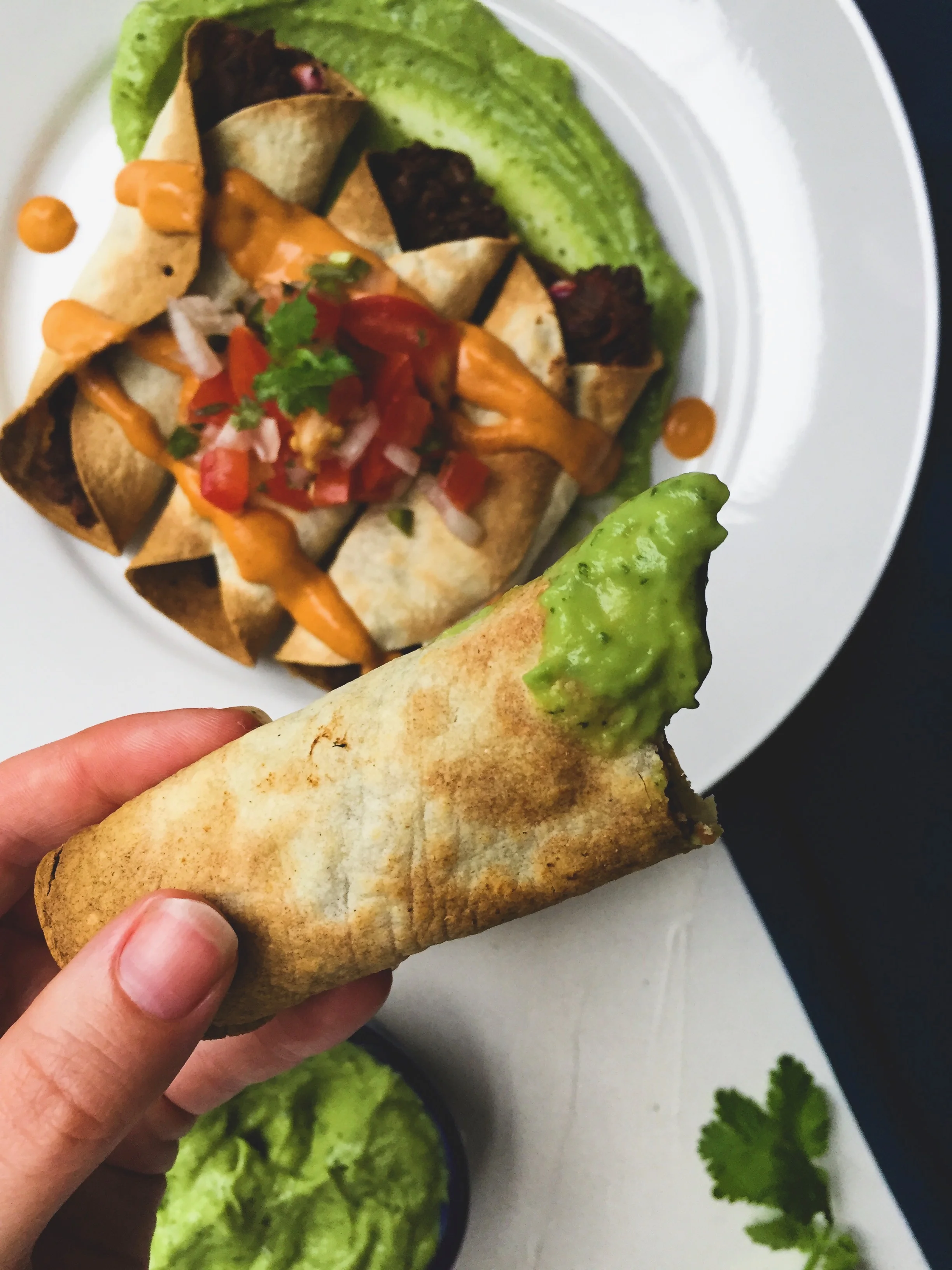 Black Bean Flautas with Avocado Crema