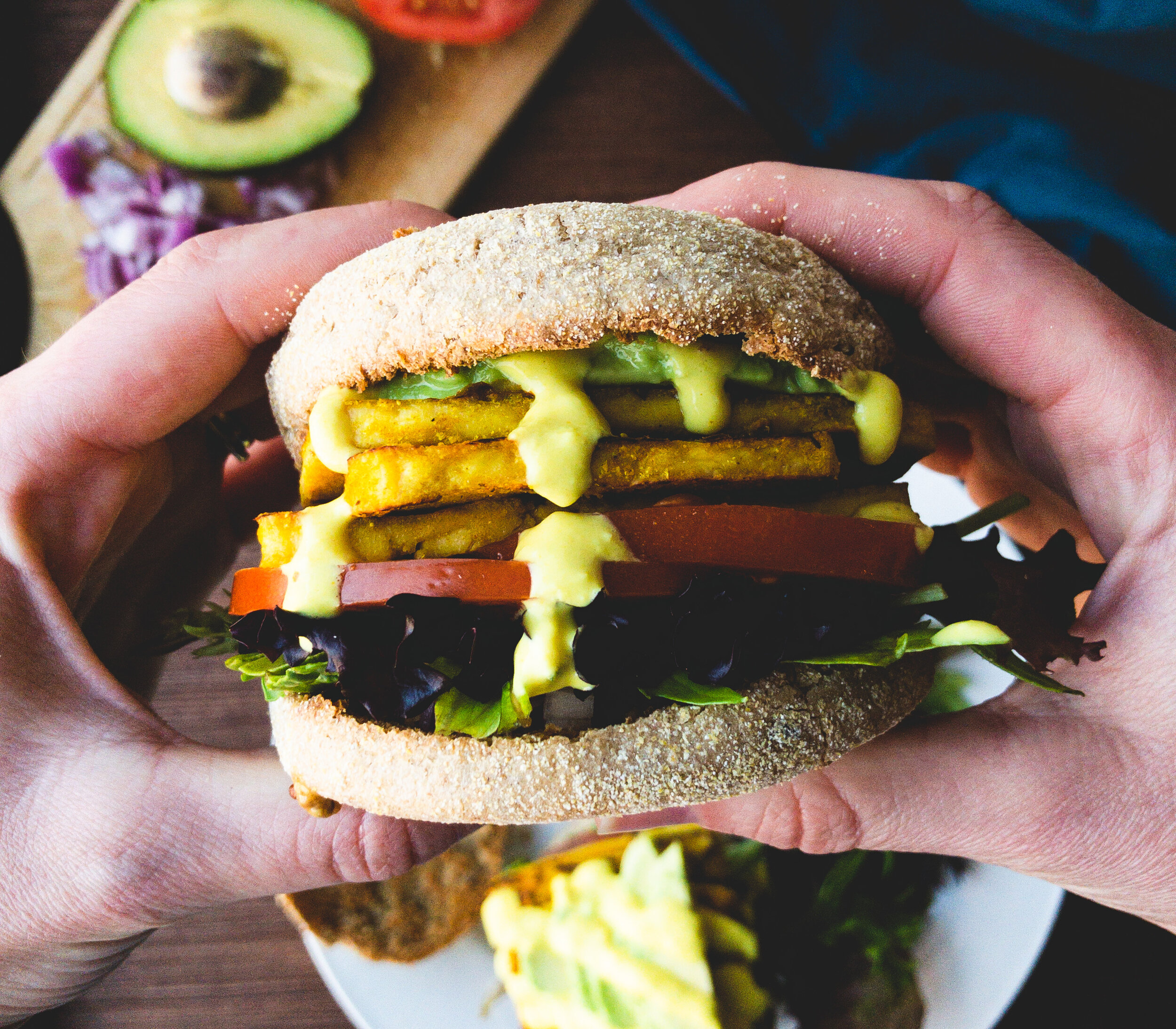 Eggy Vegan Breakfast Sandwich with Tangy Cashew Hollandaise