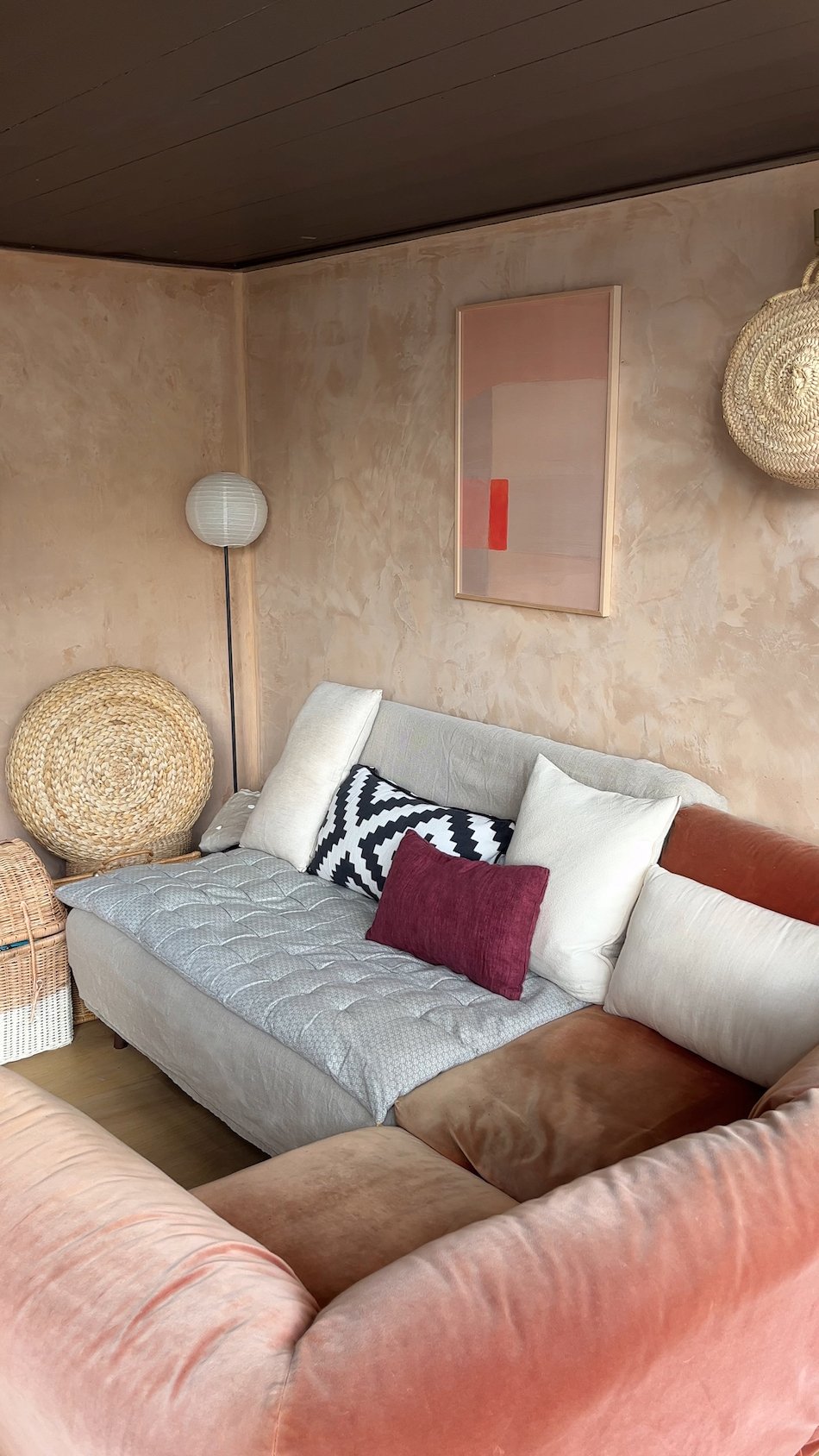 Japandi loft interior design open space lounge