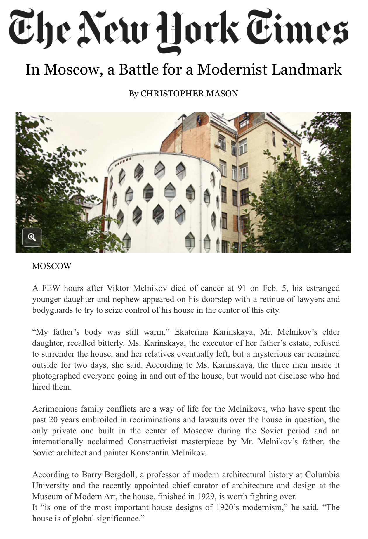 In Moscow, a Battle for a Modernist Landmark