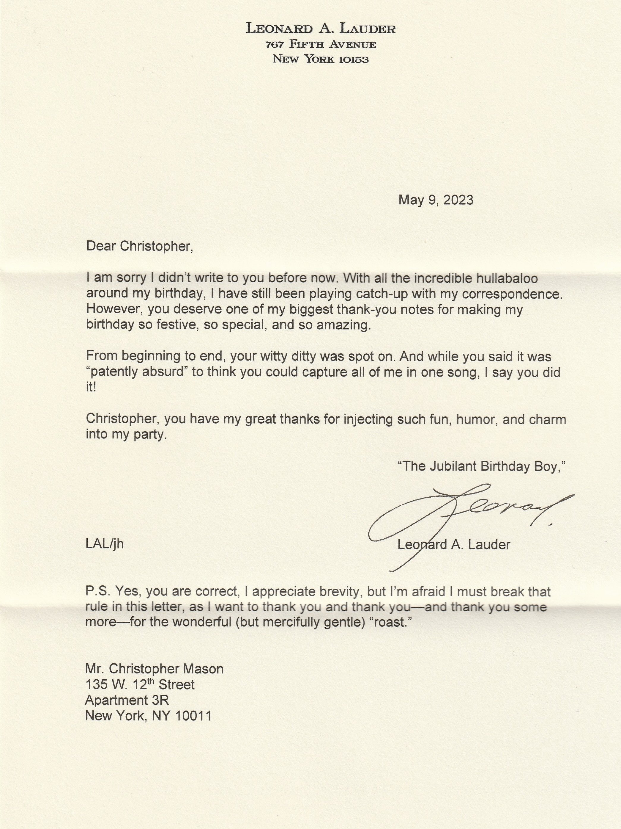 2023-05-09 Leonard Lauder thank you note.jpg