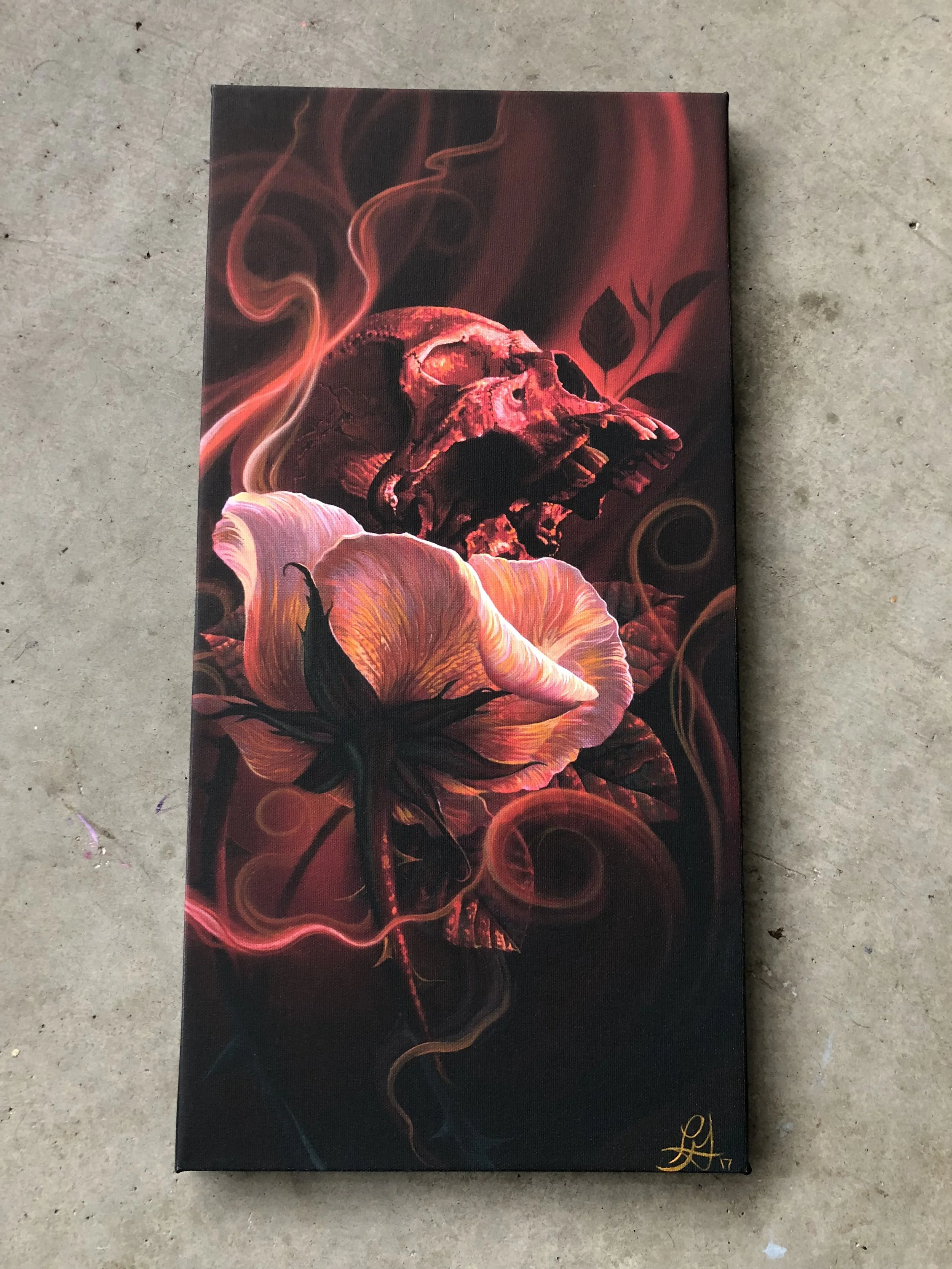 "Crimson Delight" print, 10x20 inches, canvas satin