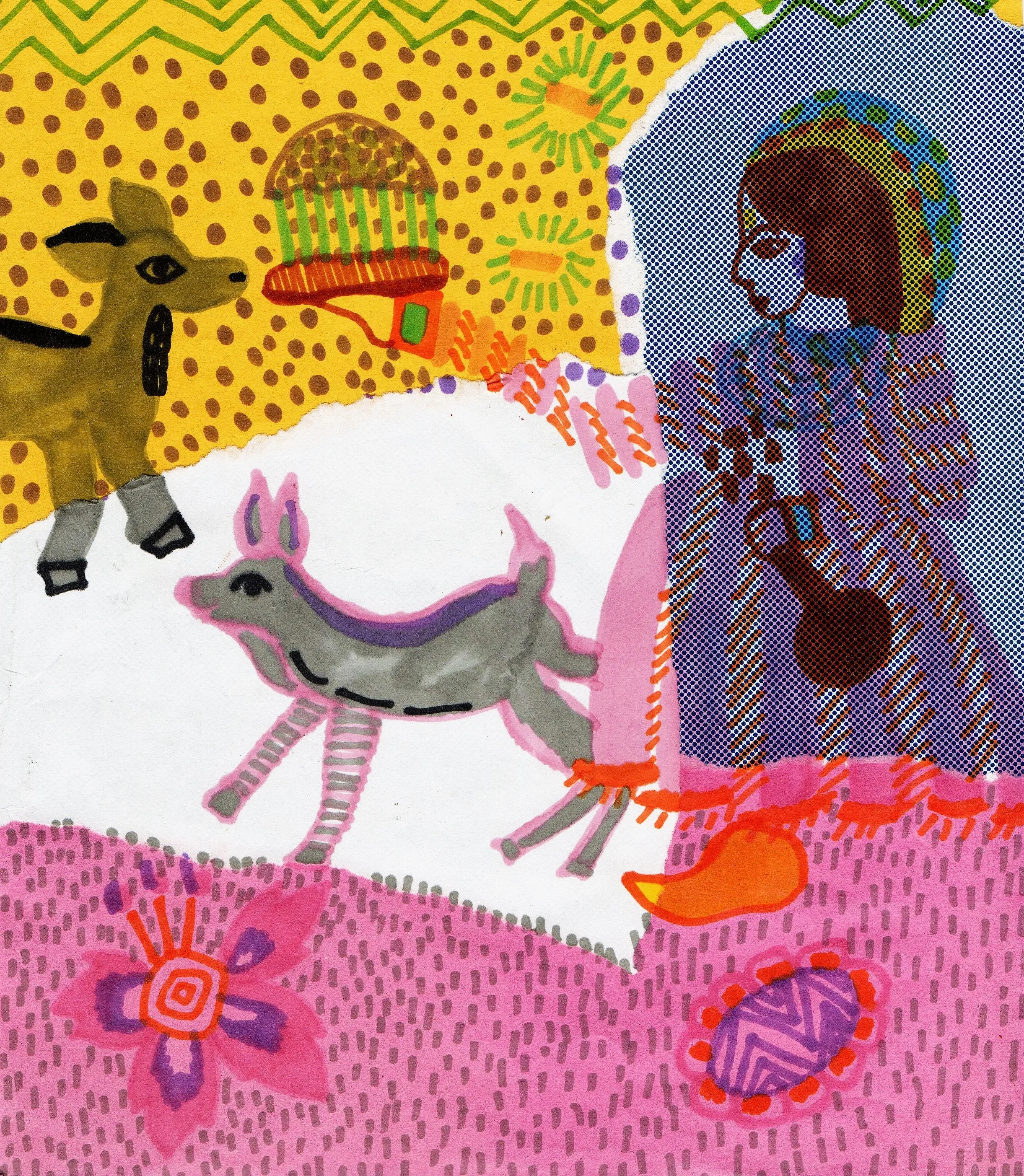 Visual research; exploring pattern and composition. drawing from collections at the V&A using recycled papers