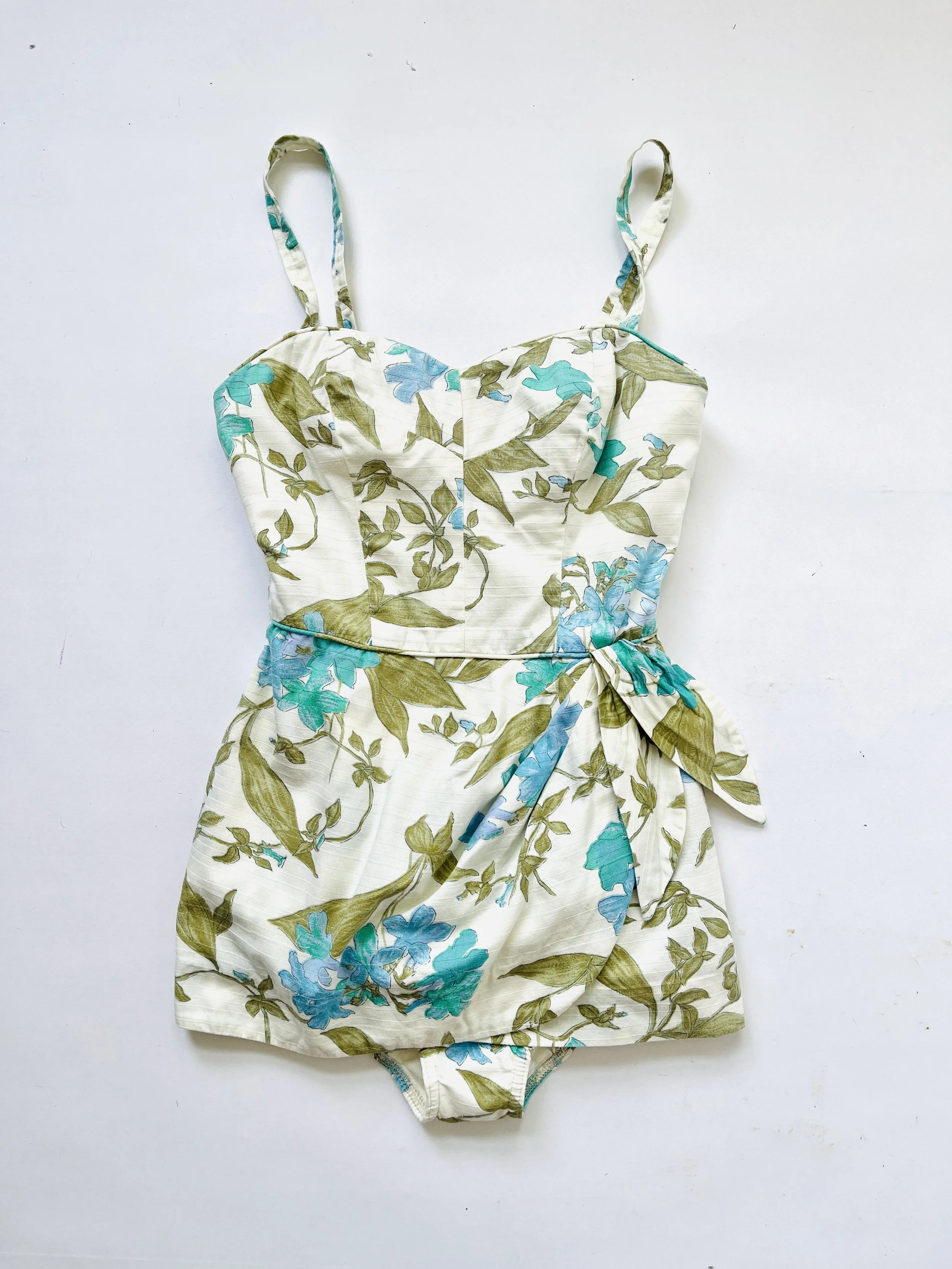 Vintage Playsuit White with Blue Florals
