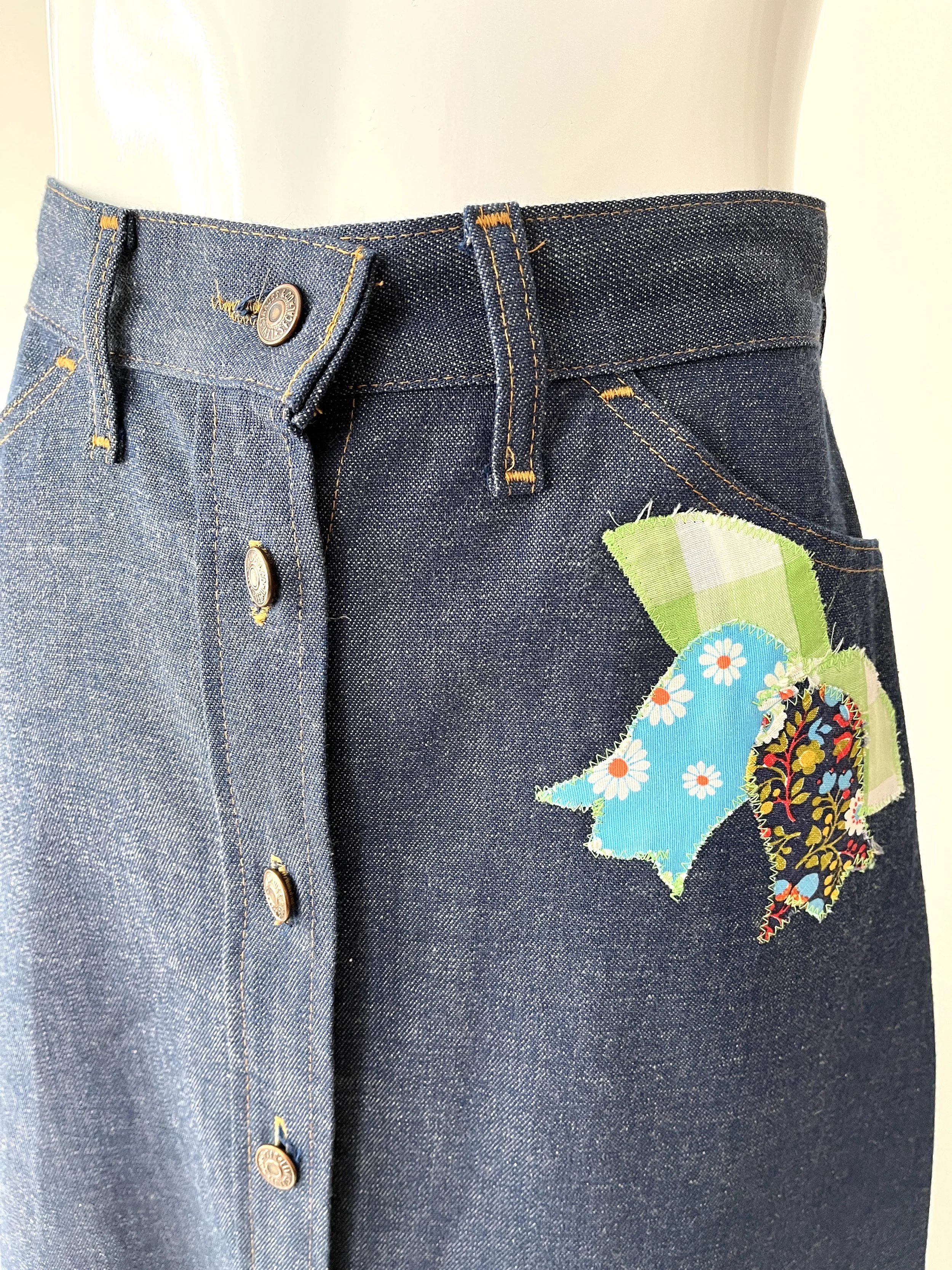 Vintage Levi’s Maxi Skirt with Floral Appliques
