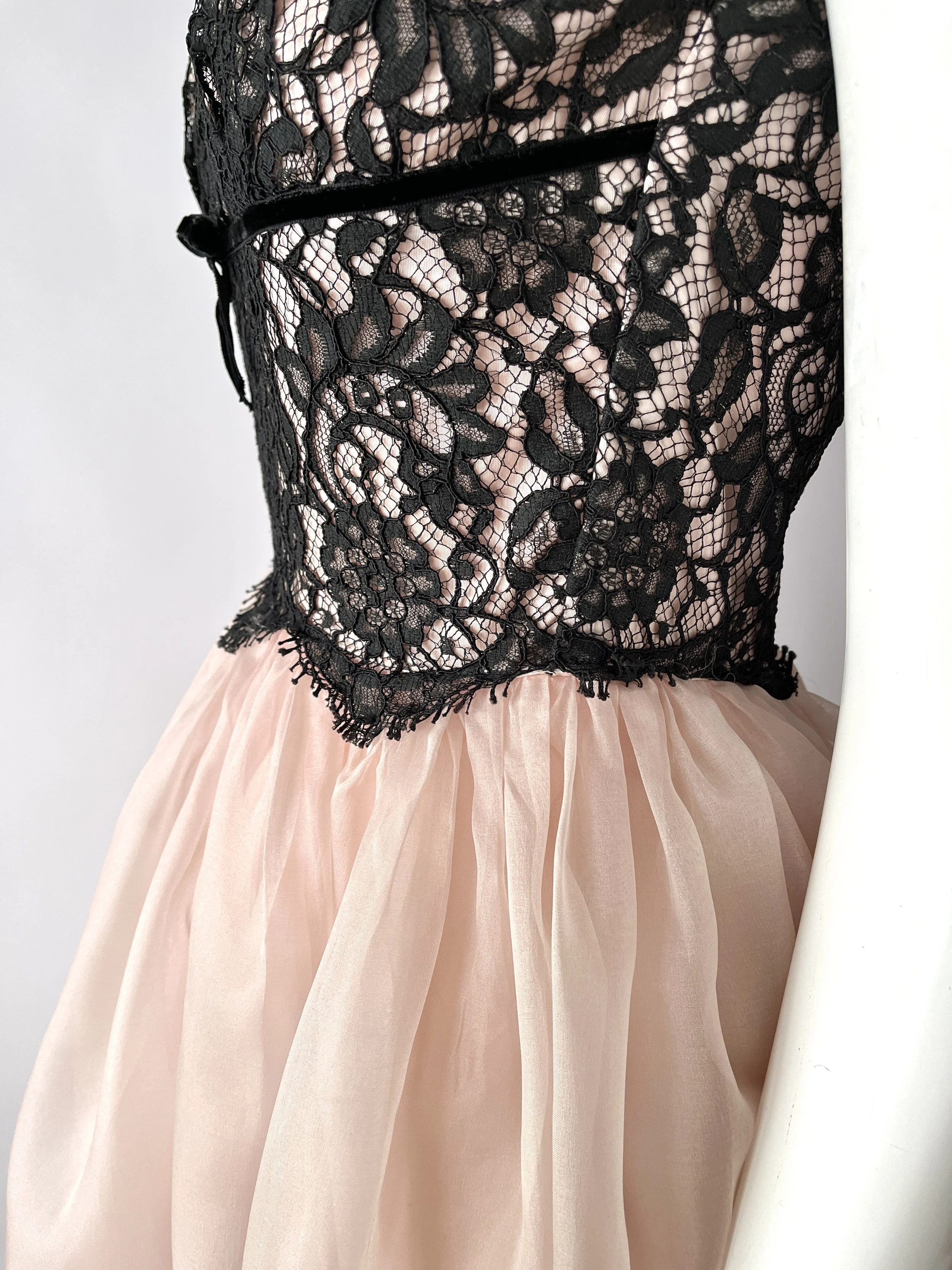 1950s black lace dress 1950s Black Swing Dress w Lace Collar – Cats Like Us main image 0