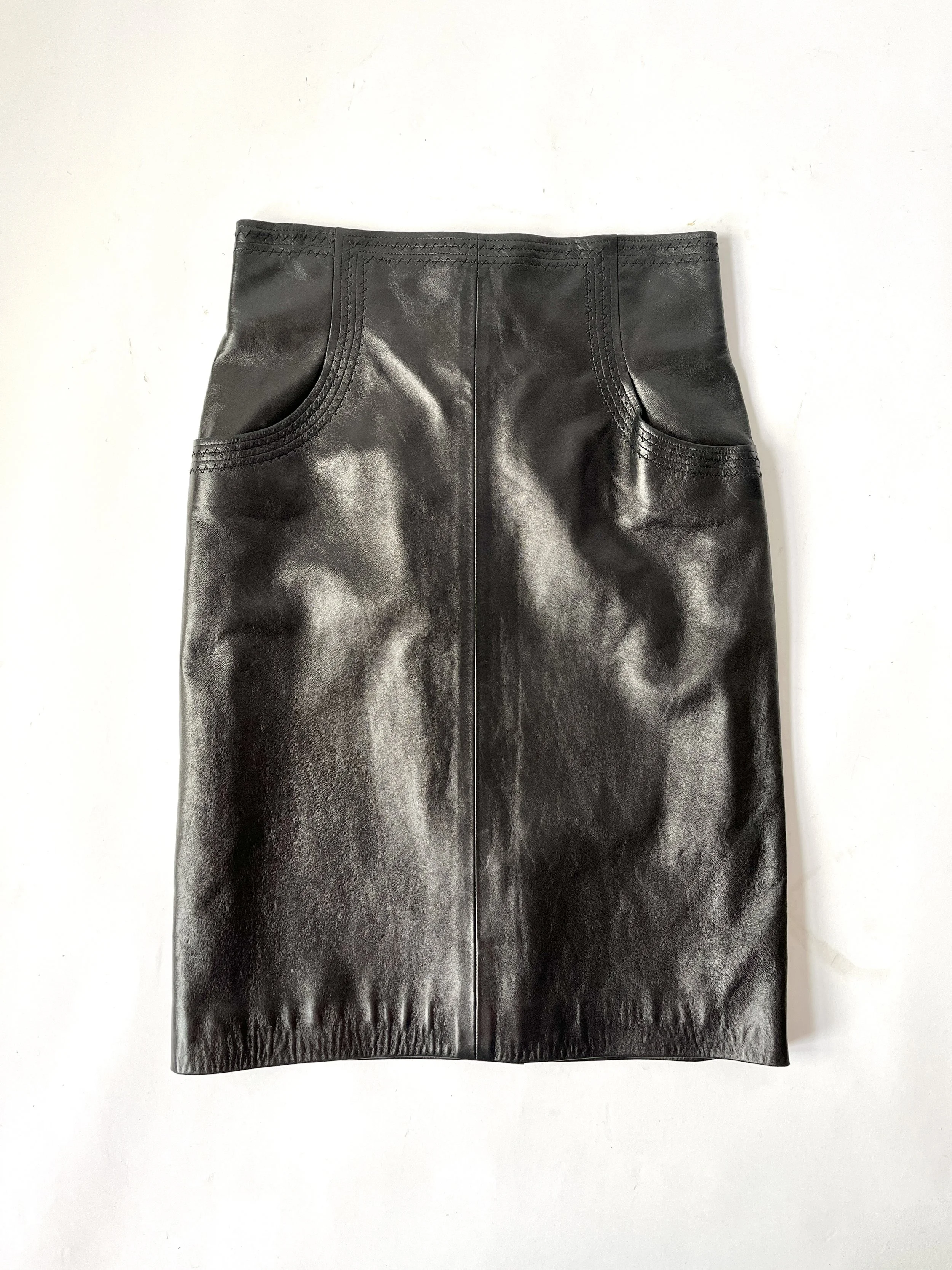 1990s Chanel Black Leather Skirt