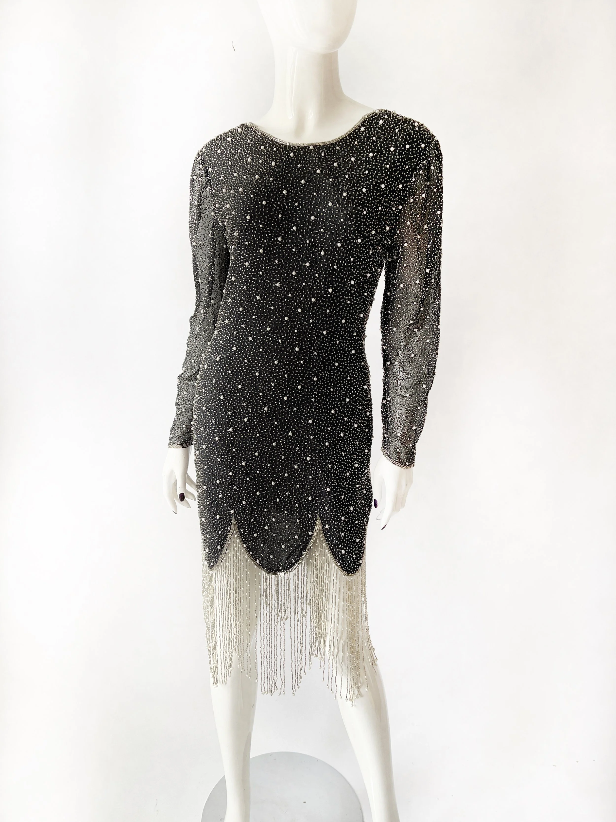 1990s Gold Star Silk Beaded Dress