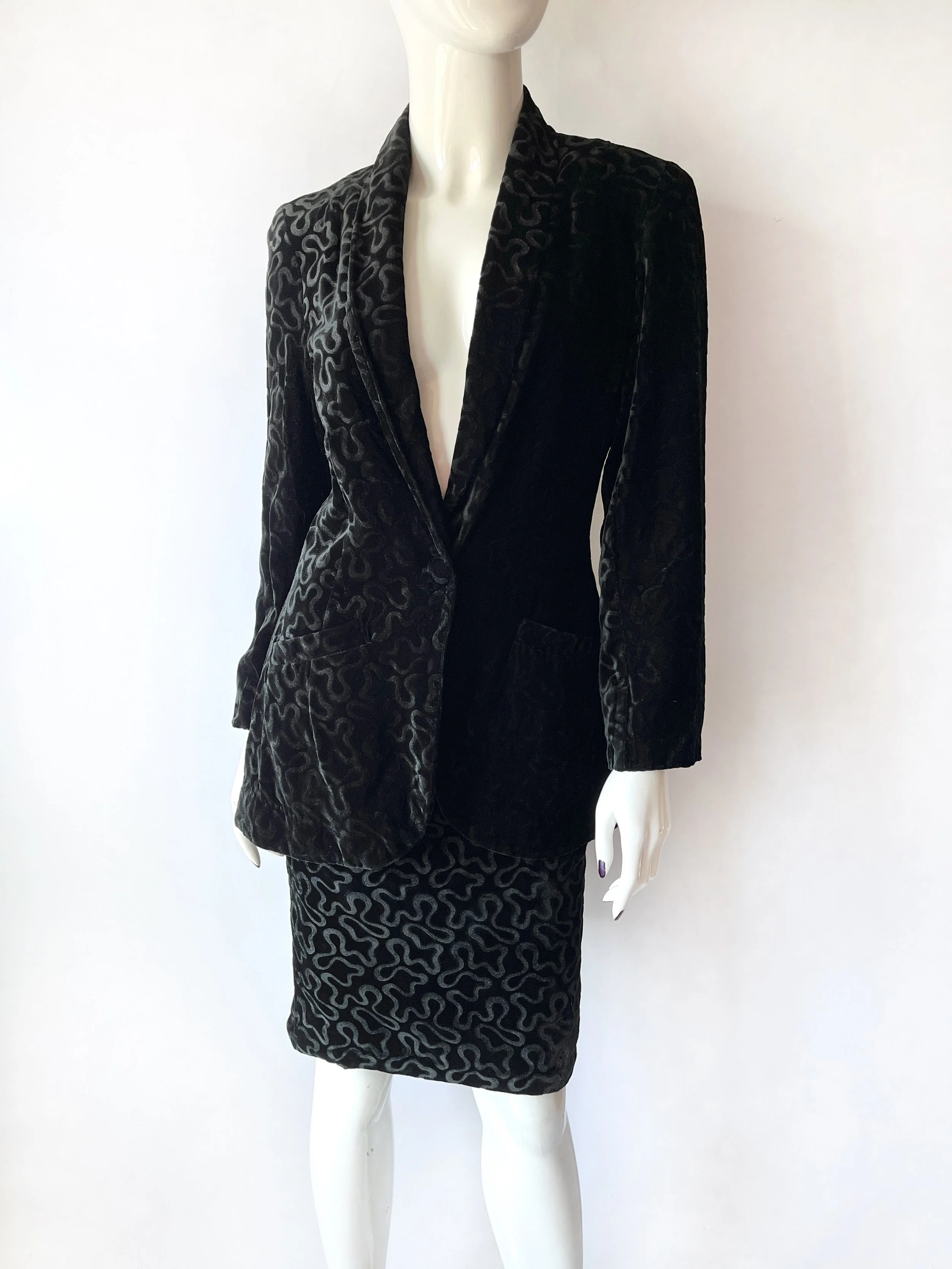 1980s Norma Kamali Velvet Skirt Suit