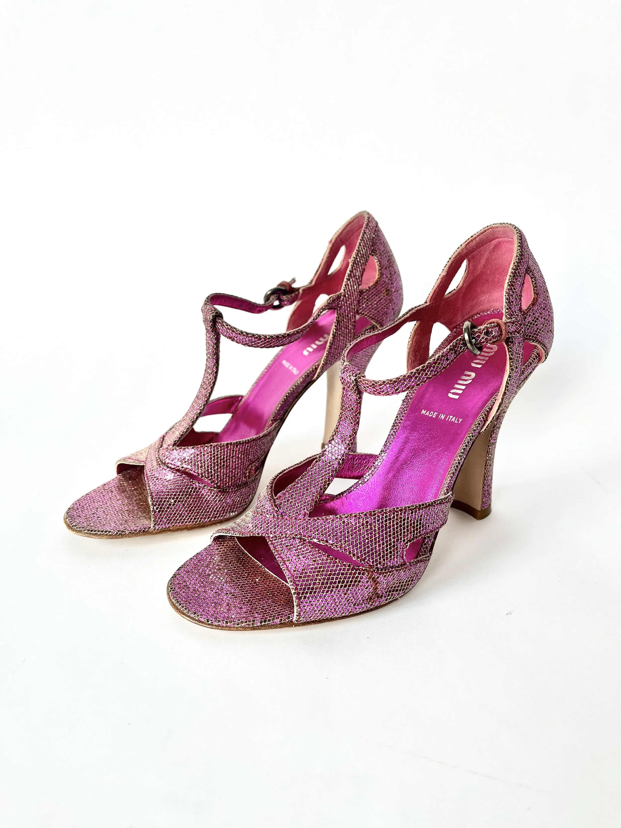 Vintage Miu Miu Pink Glitter Shoes Size 35.5