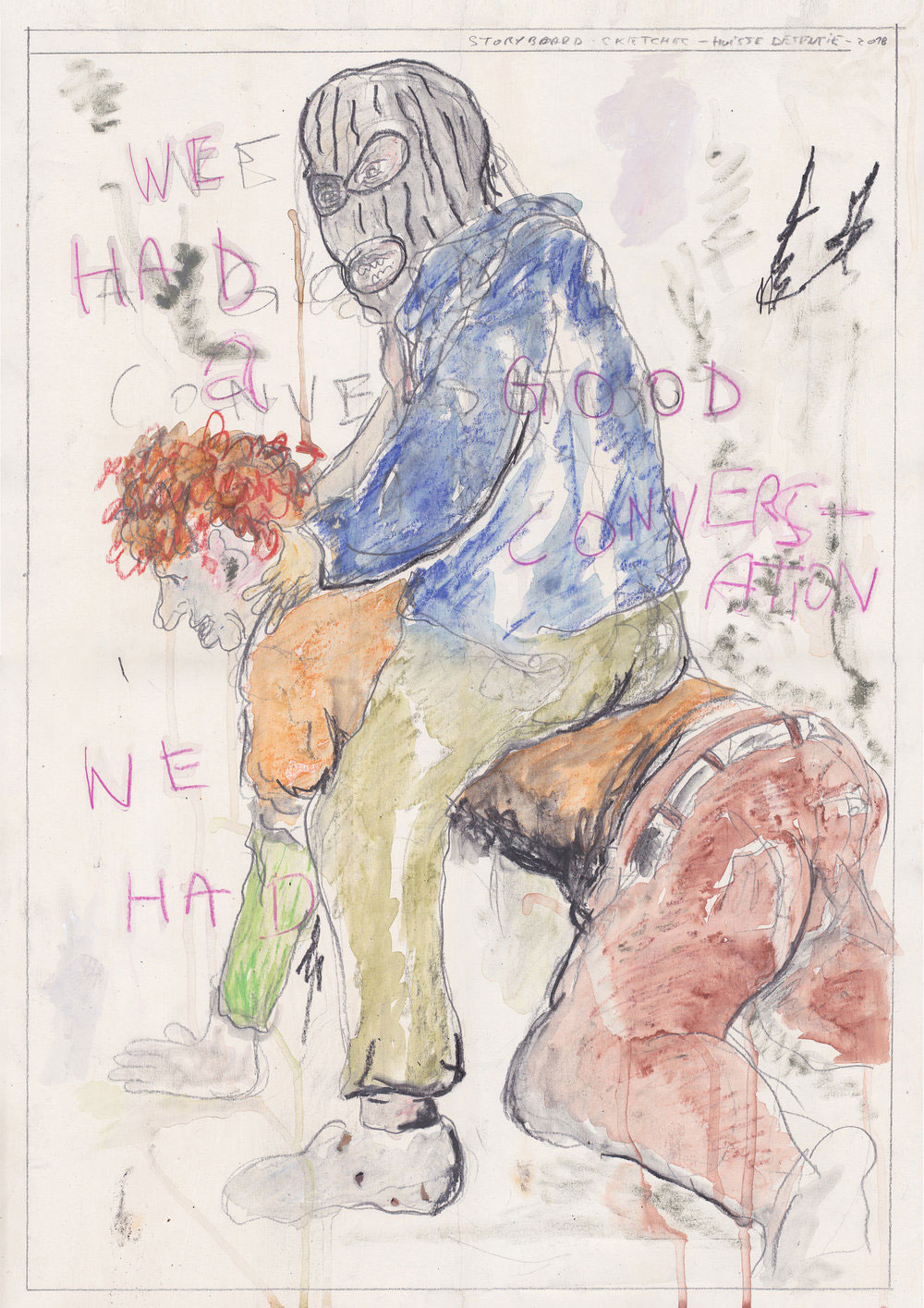 We had a good conversation we had, 2018, watercolor pencils, graphite, acrylics, paper and frame, 63 x 46 cm