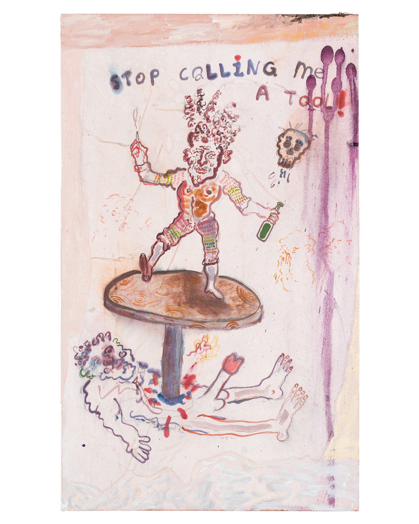   Stop Calling Me A Tool! , 2022, Aquarelle, oil paint, and rice paper mounted on stained wood, 50x30cm 