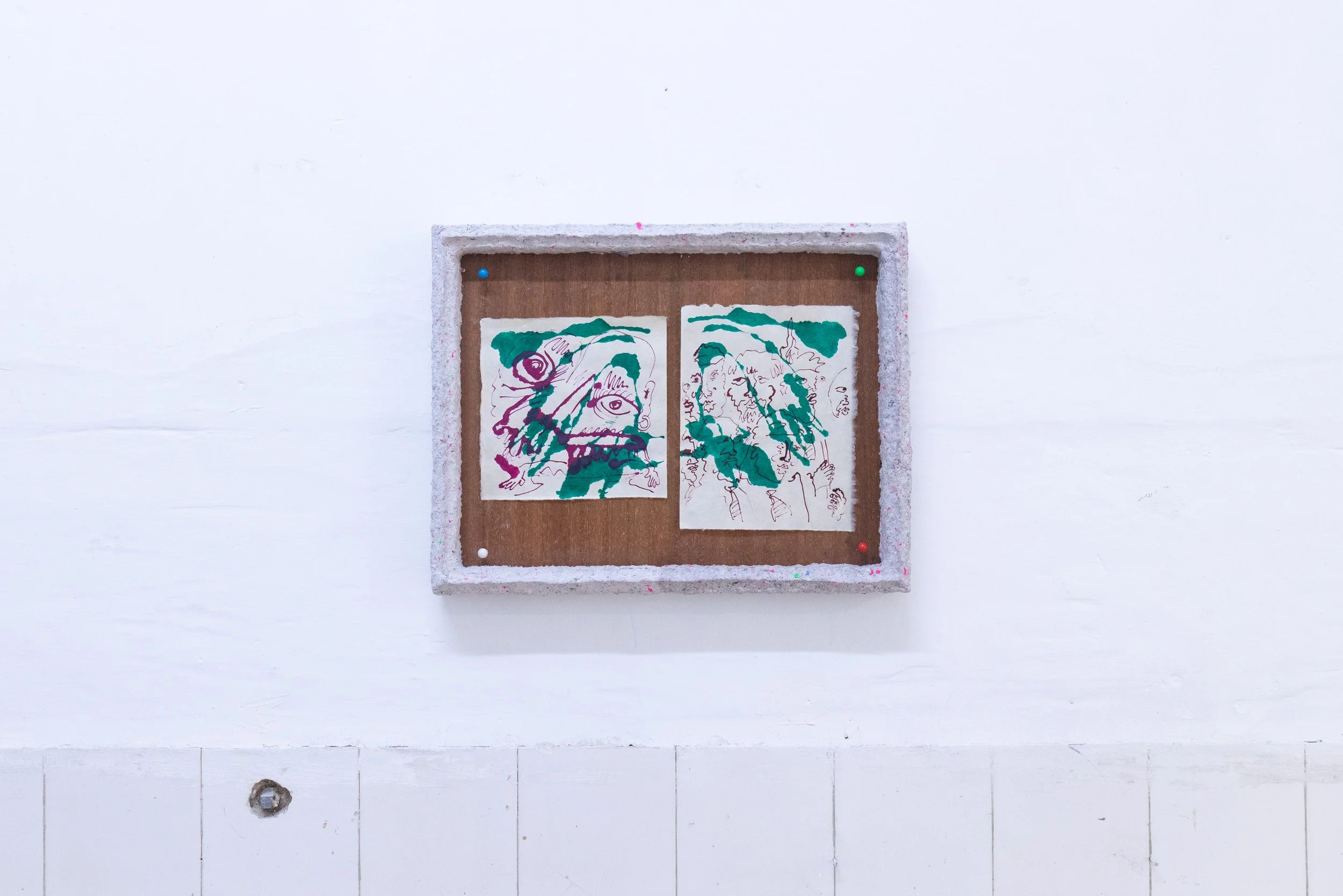  Good Family Ghosts, 2025, shellac ink and graphite on Japanese Kitakata paper, mounted on artist-made frame with pins, 34,5 x 44,5 cm 