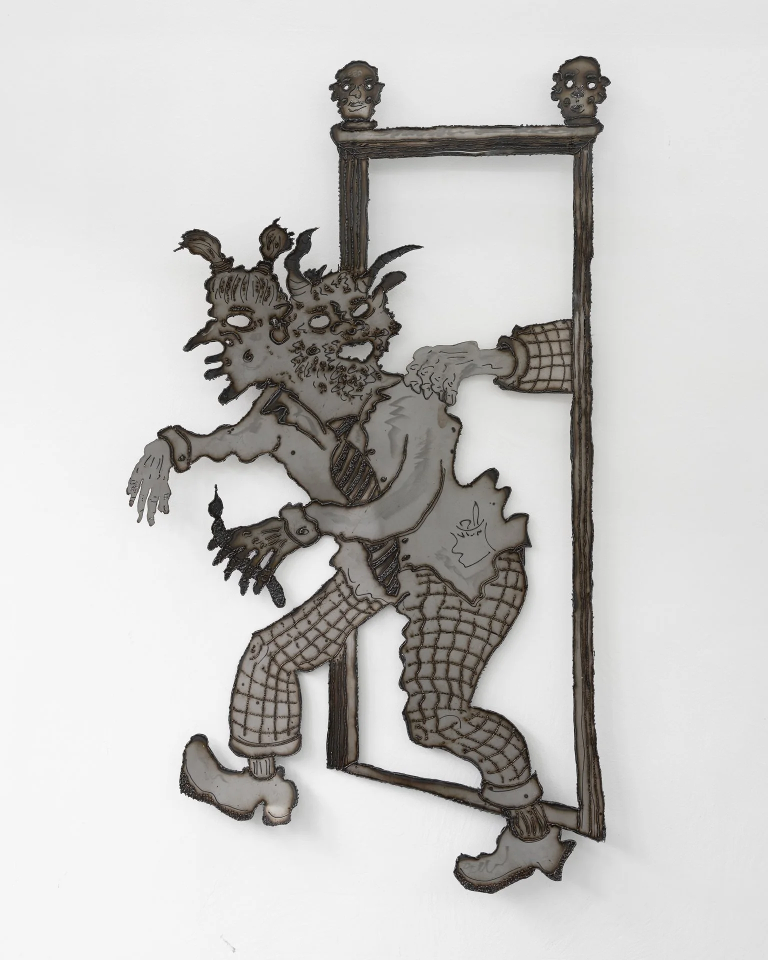  A brother-thief had robbed him while he slept, and gone ashore at some intermediate landing, 2026, welded line drawing on steel with linseed oil finish, 161 x 93 cm. 