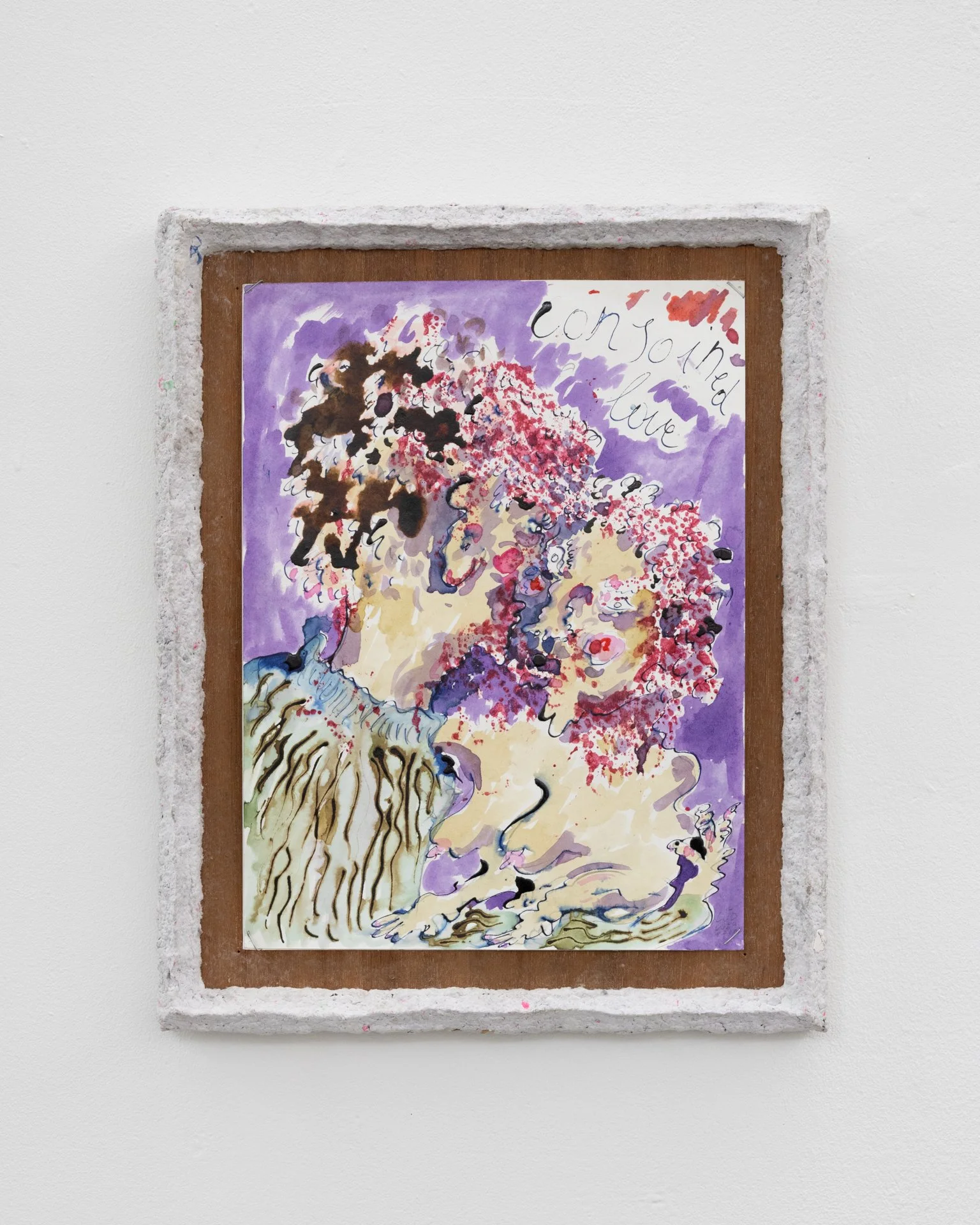  (could be) Nice to each other, 2026, Shellac ink on hemp paper, stapled on papier-mâché frame, 39,5 x 32 cm 