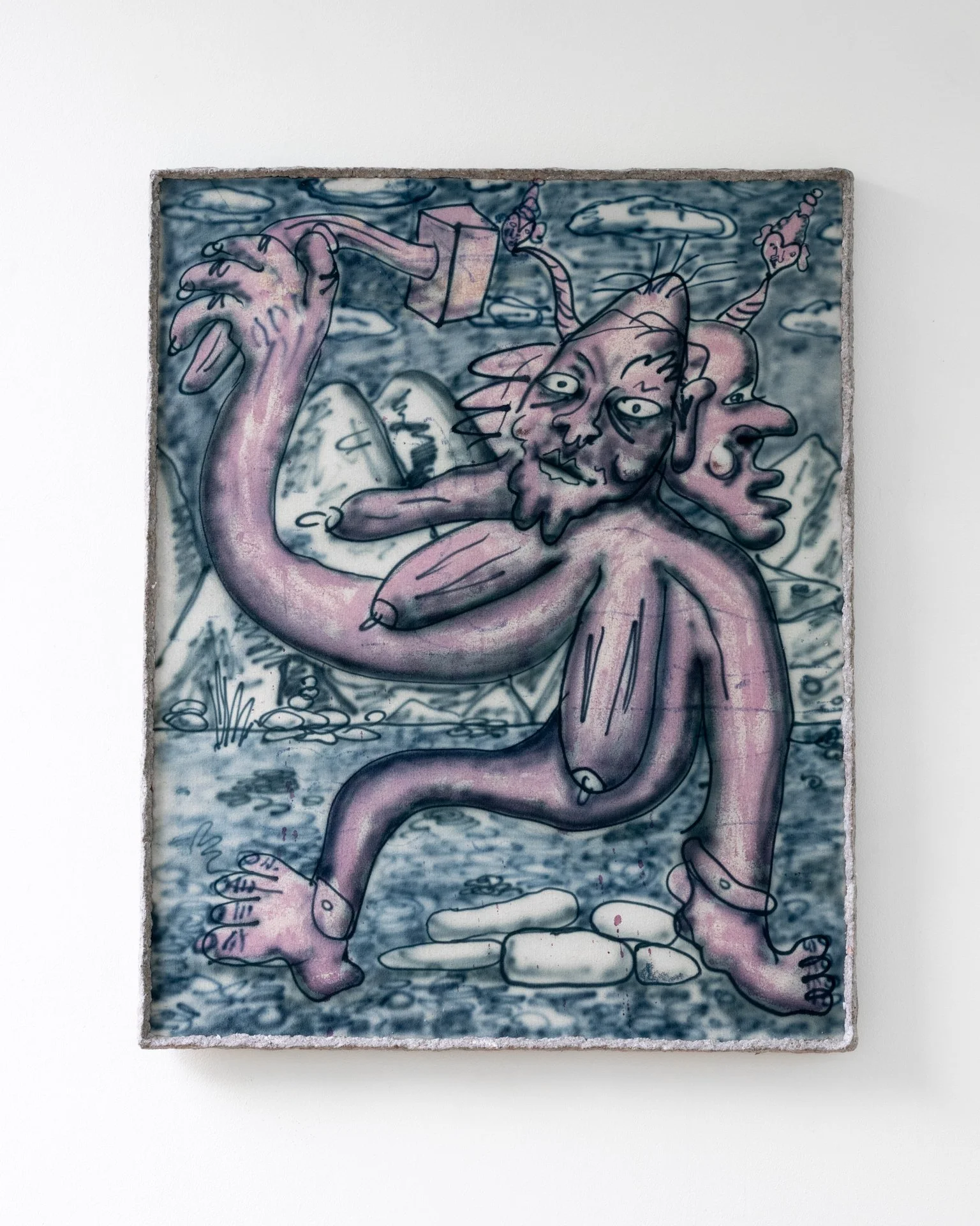 My Palatial Glacial Straits, 2026, acrylics and shellac ink on canvas, and hardened paper mache frame, 100 x 82 cm 