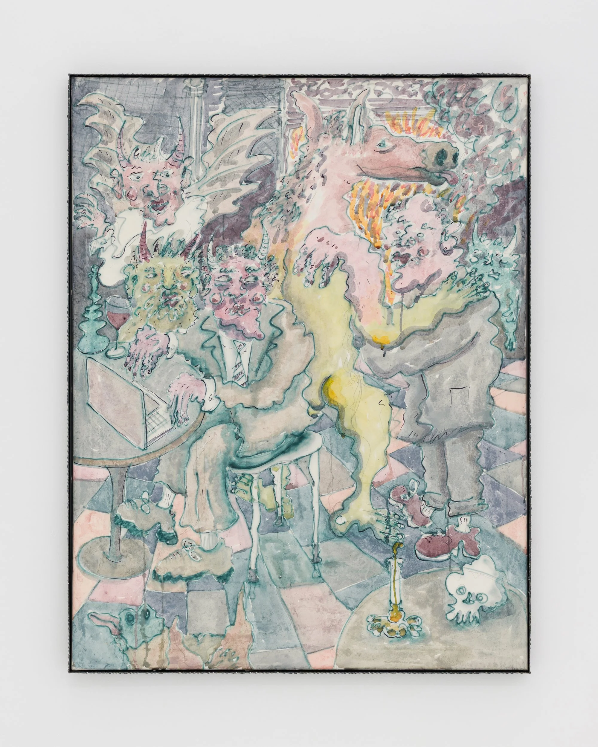  An Unearthly Glow Lay Upon Everything, 2026, Shellac ink, watercolor, graphite, and oil pastel on Kitakata paper, mounted on canvas, with a linseed-oil treated steel frame, 127 × 97 cm 
