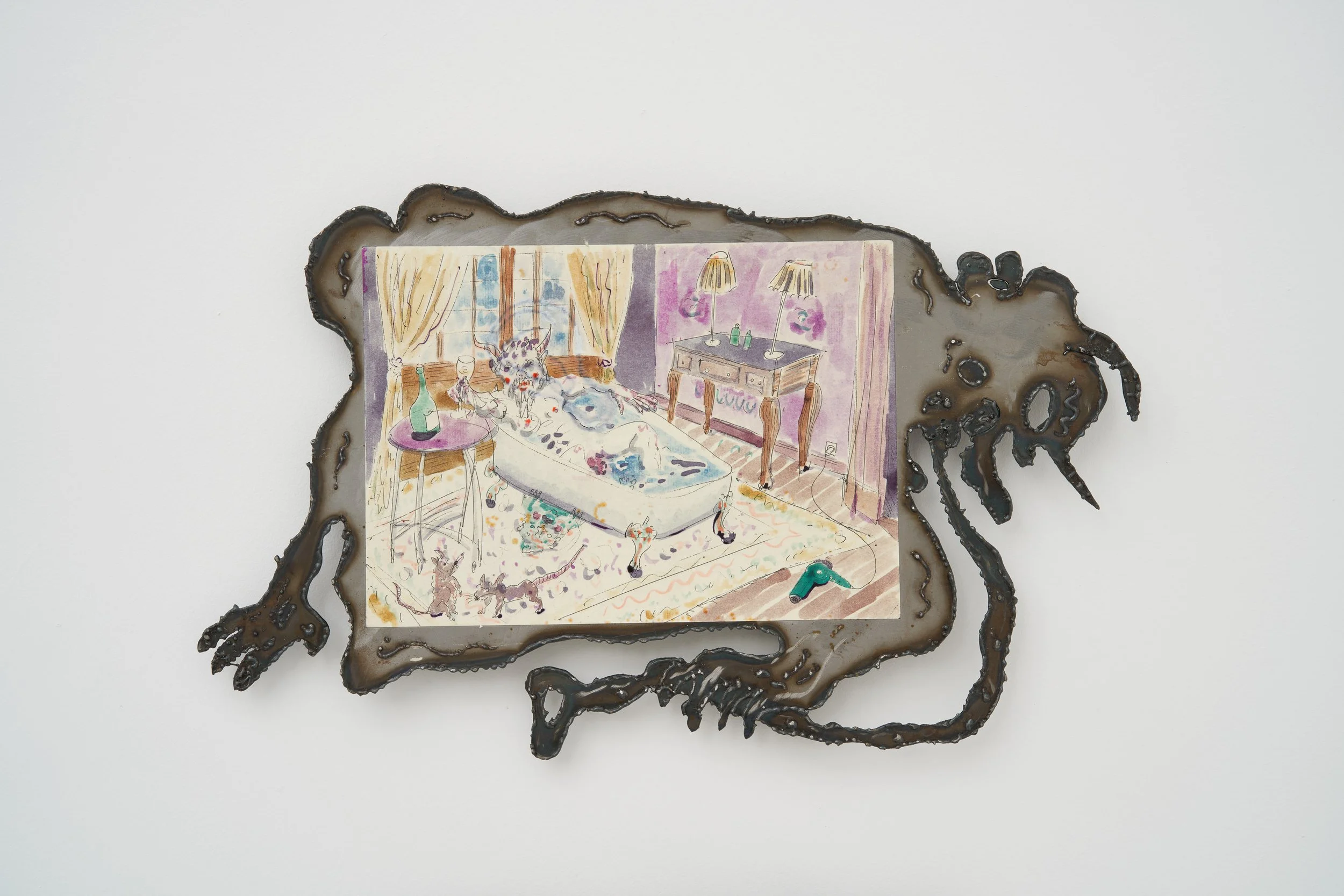  William Ludwig Lutgens, Another A-Somatic Spill, 2026, shellac ink and Japanese ballpoint on hemp paper, mounted on steel, with lacquer finish, 32 x 52 x 3 cm 