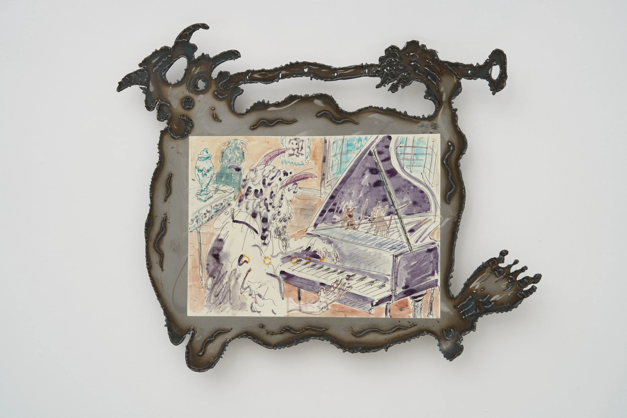  William Ludwig Lutgens, Gilding The Organ, 2026, shellac ink and Japanese ballpoint on hemp paper, mounted on steel, with lacquer finish, 41 x 46 x 3 cm 
