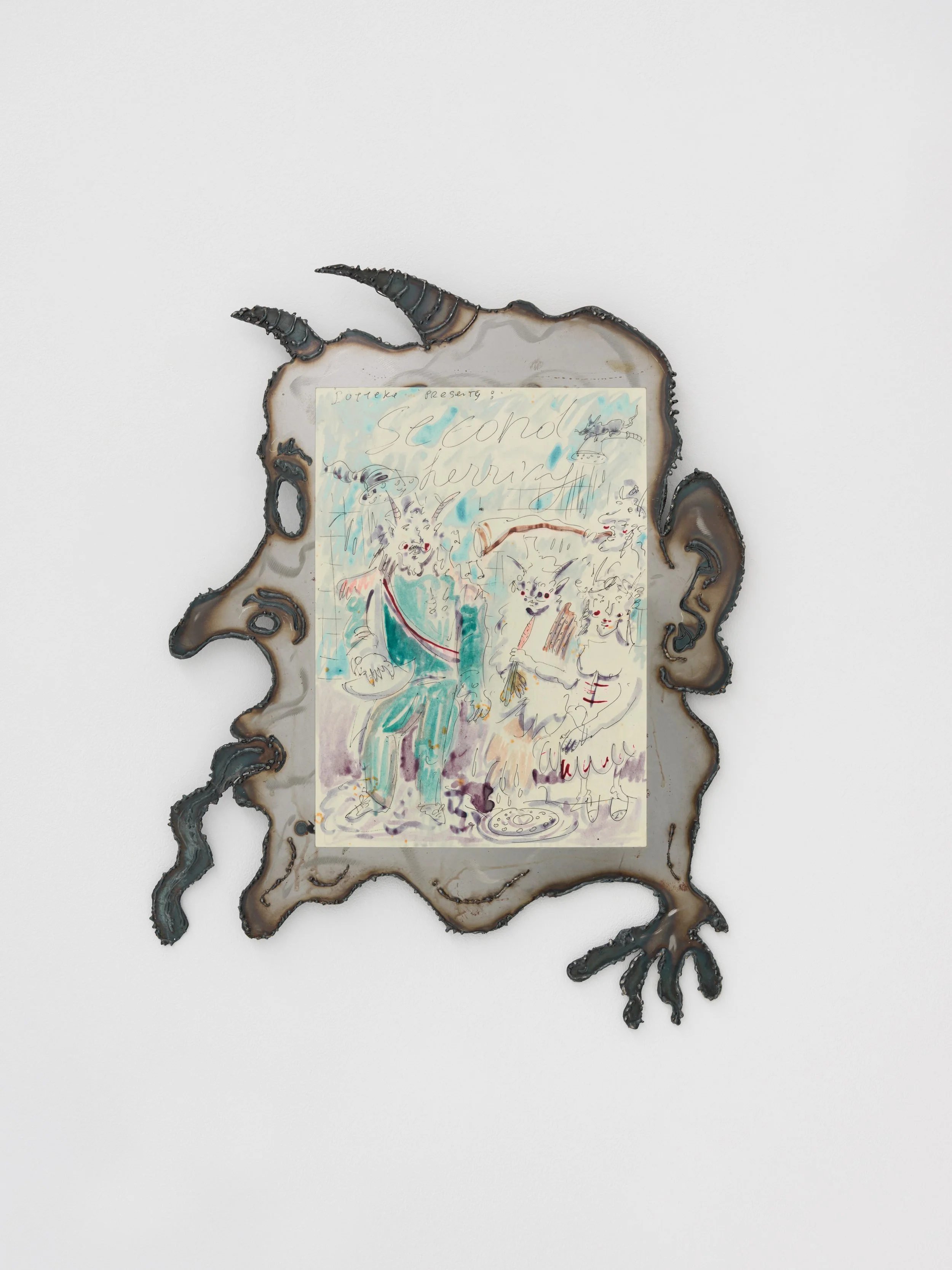   WILLIAM LUDWIG LUTGENS,   Second Herring , 2026, shellac ink and ballpoint on hemp paper, mounted on steel, with laquer finish, 50 x 37 cm 