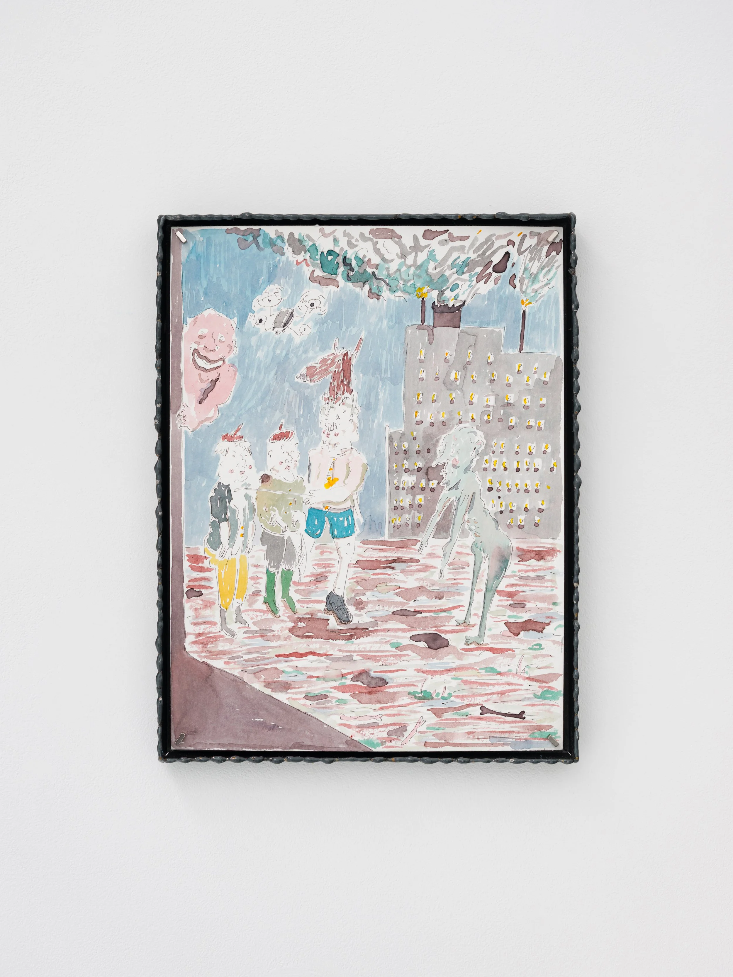   William Ludwig Lutgens -   Always avoid the acute angle , 2026, aquarelles and ballpoint on hemp paper, magnets and linseed finished steel frame, 33 x 25 cm 