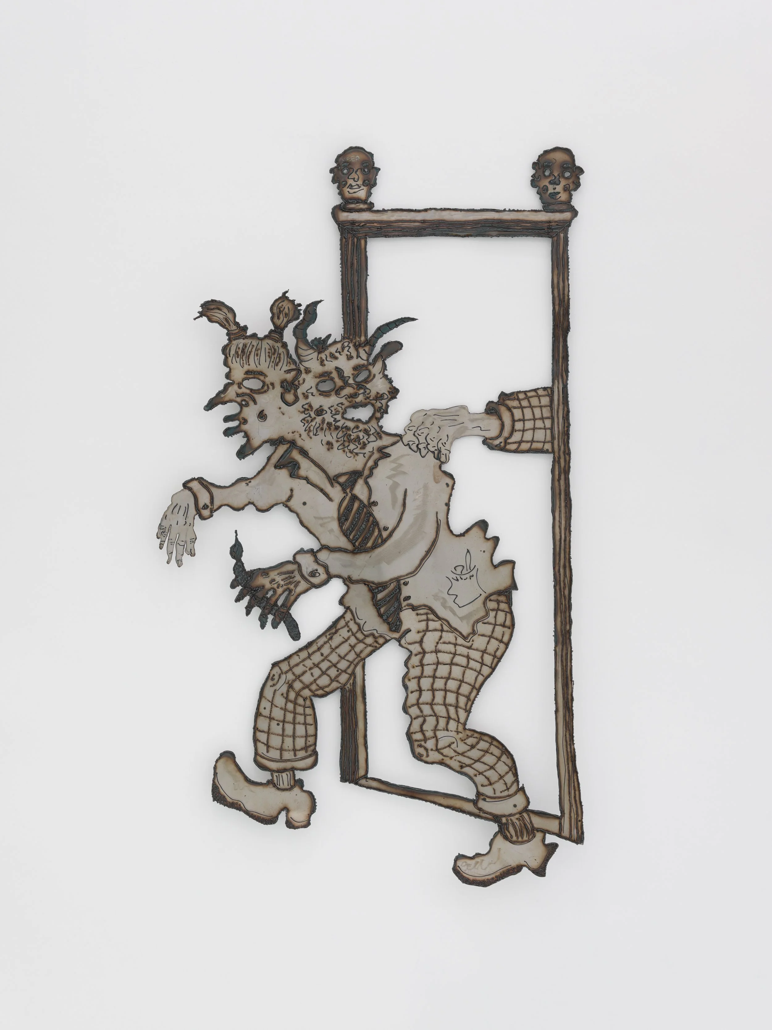   William Ludwig Lutgens,   A brother-thief had robbed him while he slept, and gone ashore at some intermediate landing , 2026, welded line drawing on steel with linseed oil finish, 161 x 93 cm 