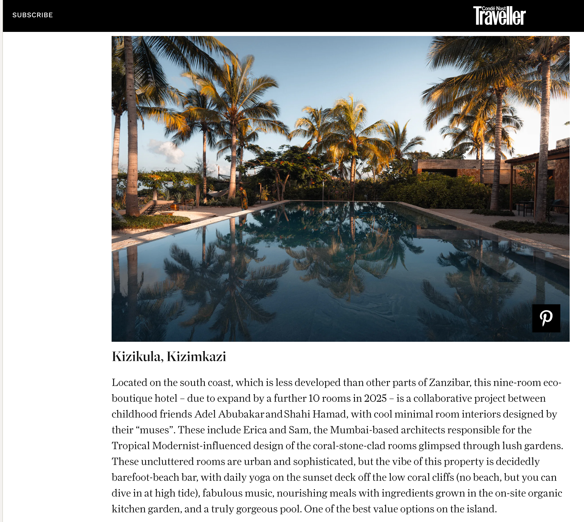 - Condé Nast Traveller Best Hotels in Zanzibar 2025 - Michelin Guide Hotel - Zanzibar - Booking.com 2025 Traveller Review Award - Tripadvisor Travelers’ Choice award