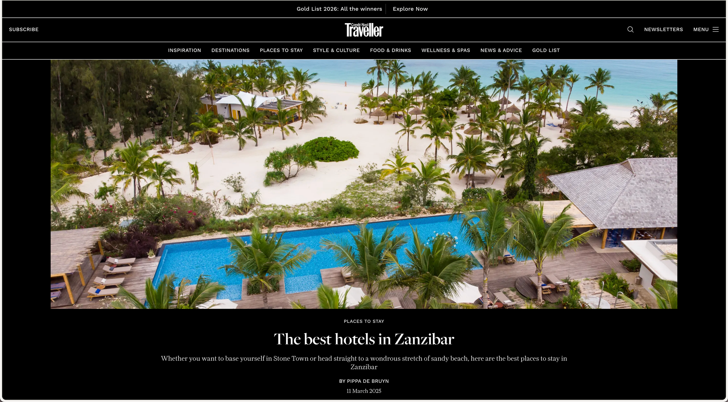 Condé Nast Traveller Best Hotels in Zanzibar 2025