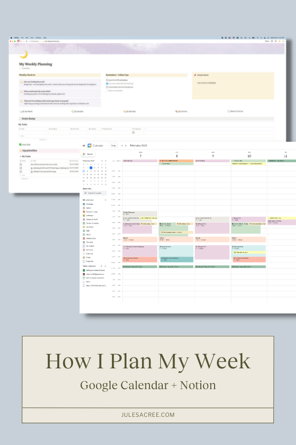 How I plan my week using notion and google calendar templates and tasks