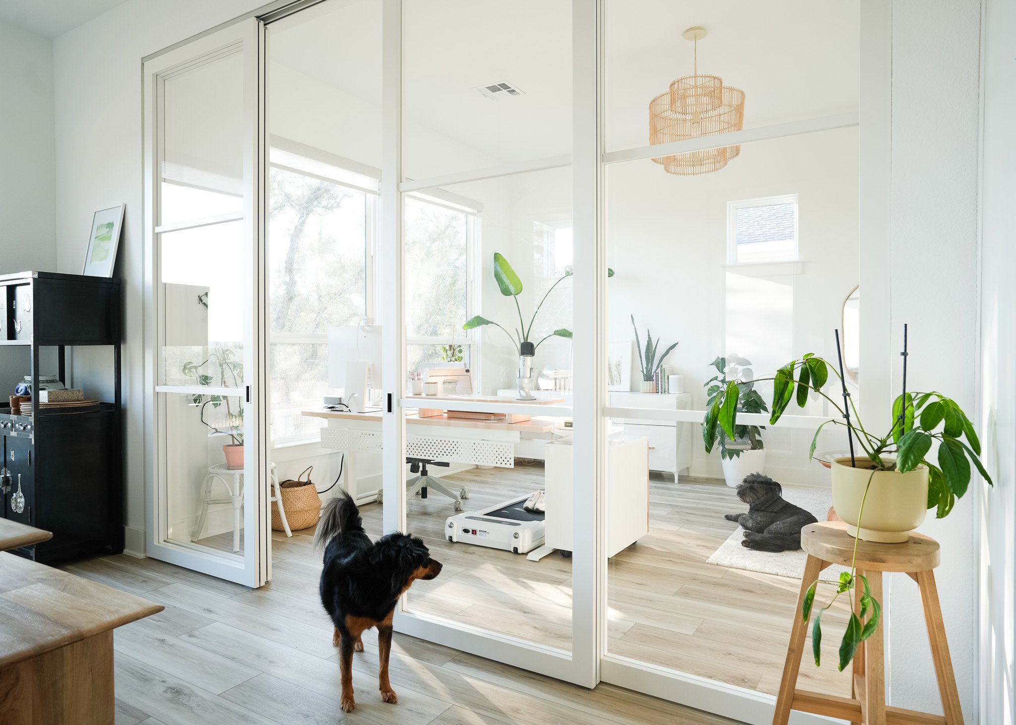 Custom glass doors that look into the home office space