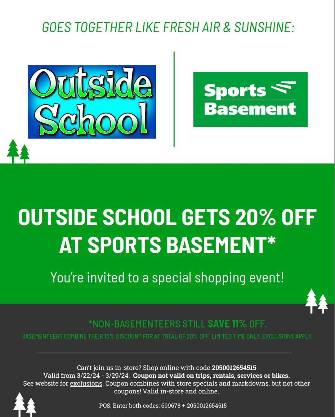 In case you&rsquo;re in need of some gear for cheaper and you missed picking a coupon up at my Meet and Greet! Good through 3/29/24.

I appreciate Sports Basement&rsquo;s offering me their community space for the event and for providing coupons. If y