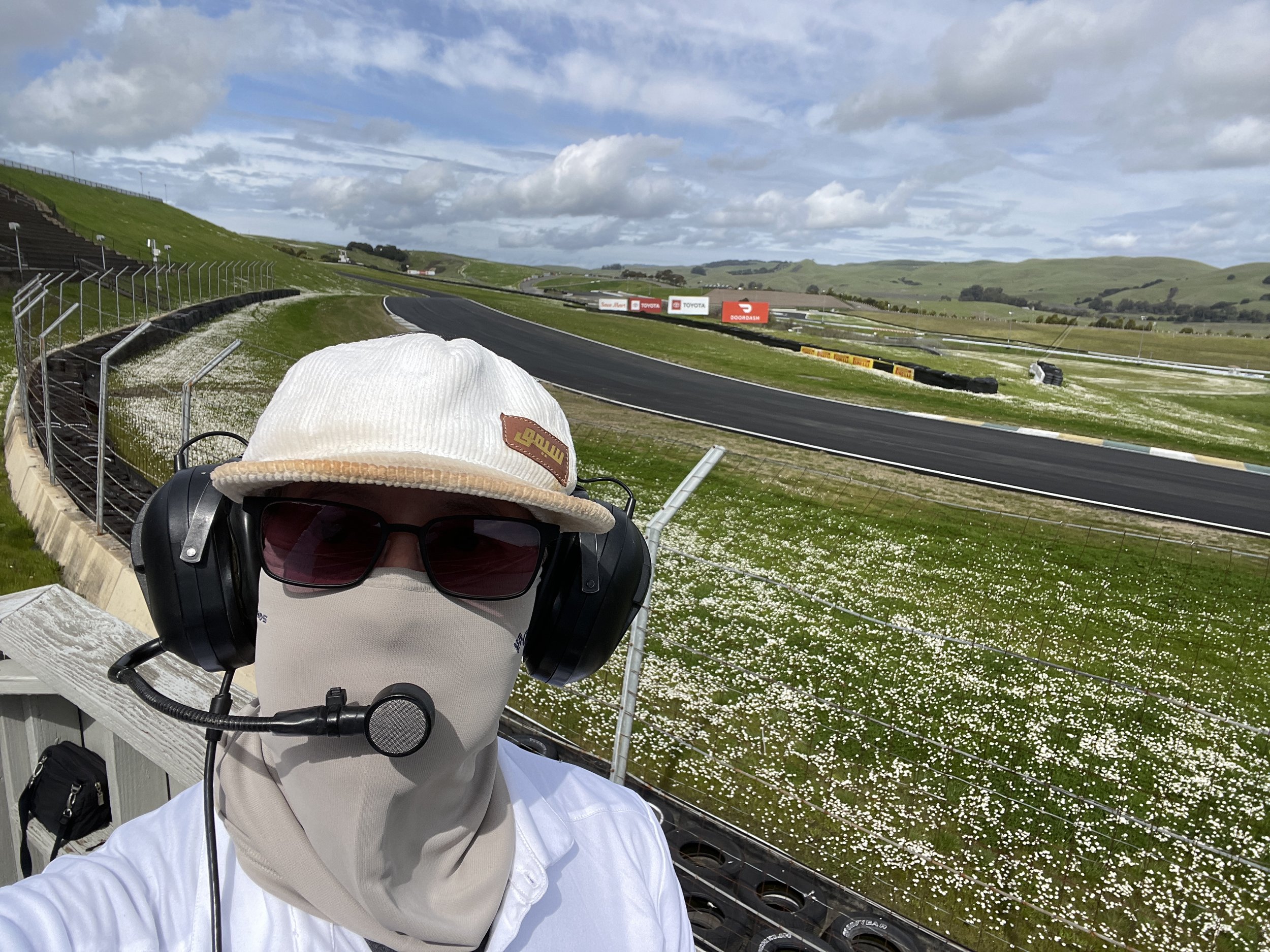 Taking my sun protection seriously up at Turn 2, Sonoma Raceway, 2024.