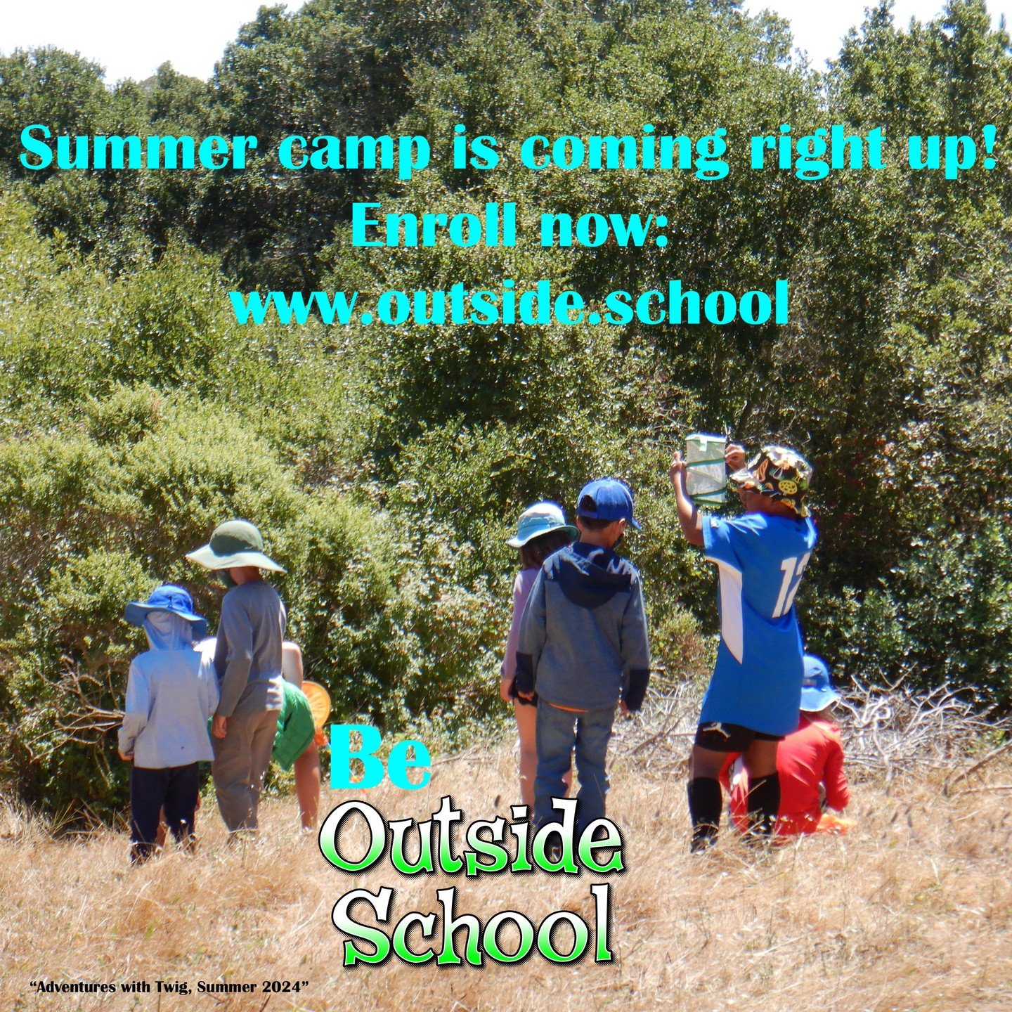 "Summer camp, summer camp, summer camp!"
Summer Camp at Outside School is coming up!
For school-age kids in beautiful Wildcat Canyon Regional Park- easy to reach off I-80, The Arlington, and San Pablo Dam Road.
-Monday through Friday
-9