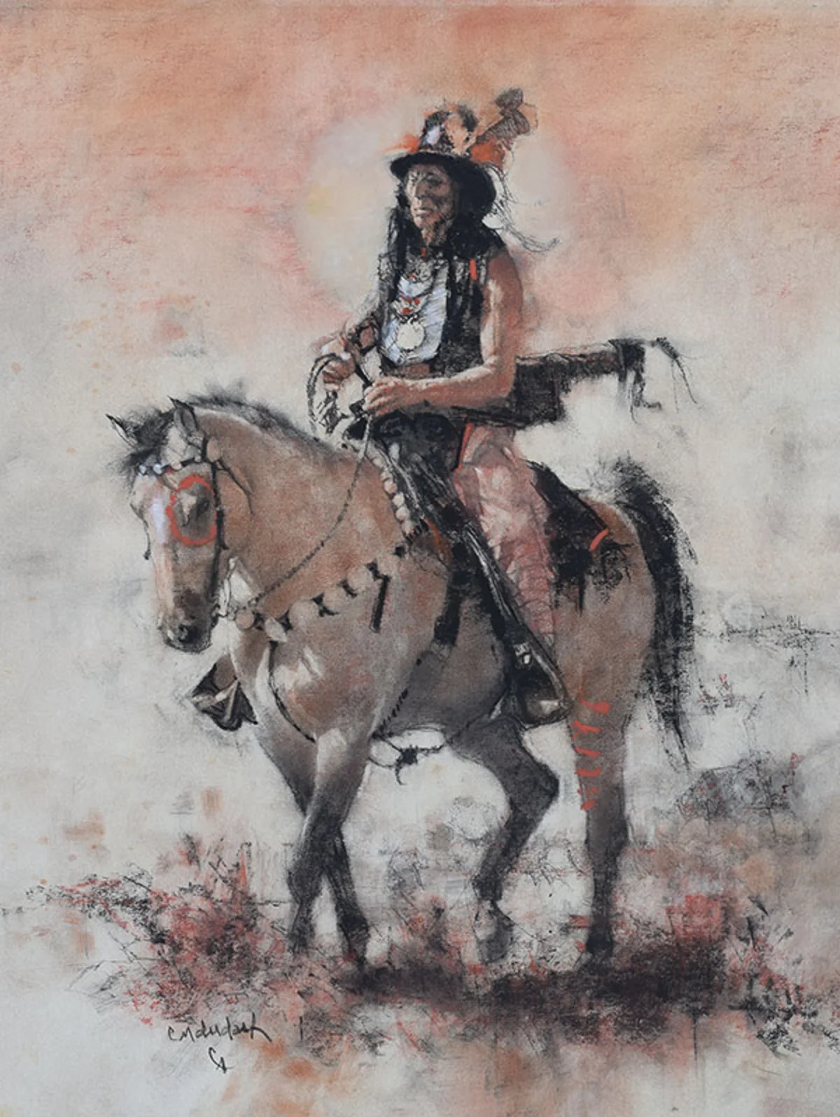 *****SOLD***** "FANCY HAT" Charcoal and Chalk on Paper 24" x 18" Sold at Cowboy Artists Of America - Cowboy Crossings 2017