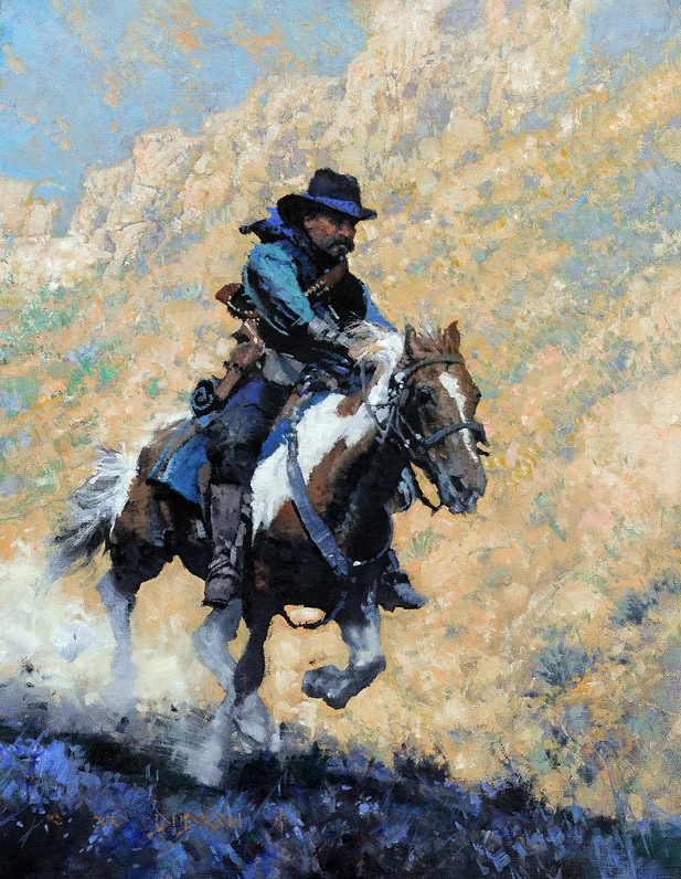 ** SOLD ** "HE AND HIS HORSE WERE ONE" - oil on linen - 16"h x 12"w 