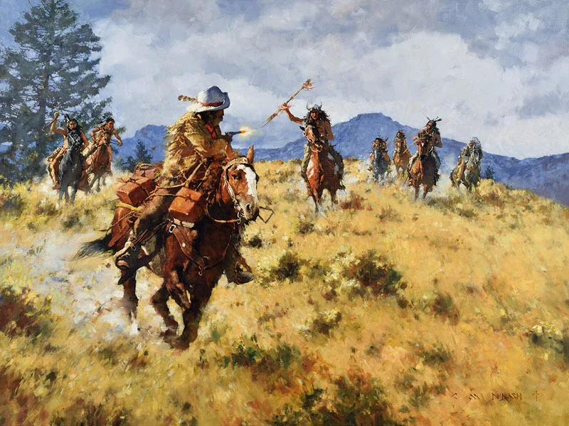*****SOLD***** "A NARROW ESCAPE - THE PONY EXPRESS 1861'" - oil on linen - 36" x 48" Sold at the SCOTTSDALE ART AUCTION April 2, 2016 - the Legacy Gallery, Scottdale, AZ