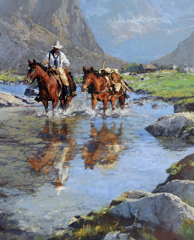 "HEADIN' FOR TOWN 'N' CASHIN' IN" - oil on linen - 20"h x 16"w - SOLD