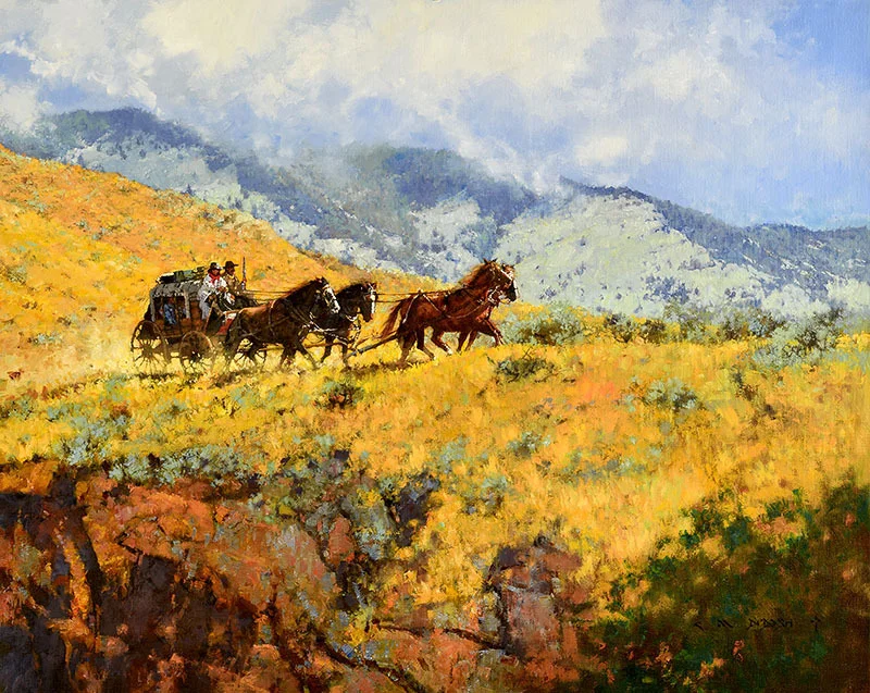 *****SOLD***** "TRAVELIN' THE RED ROCK LINE" - oil on linen - 24" x 30" Sold at The Whitefish Community Foundation 2016 Summer Art Social Auction Whitefish, MT June 26, 2016 at the Iron Horse Golf Club 