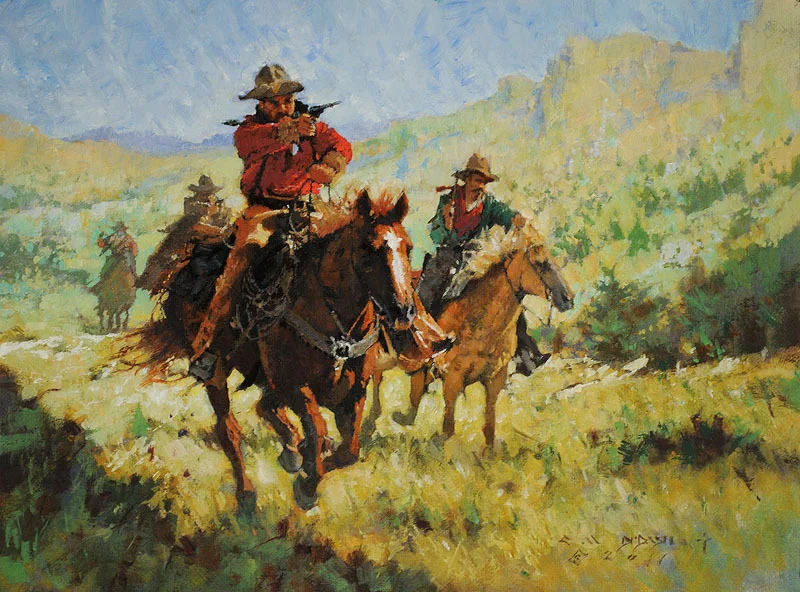 "READY, AIM......" - oil on linen - 9"h x 12"w - SOLD 