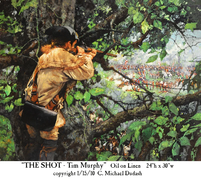 "THE SHOT - TIM MURPHY" - oil on linen -24"h x 30"w - SOLD A commission for a book on Kentucky rifles - #2 in a series of 4