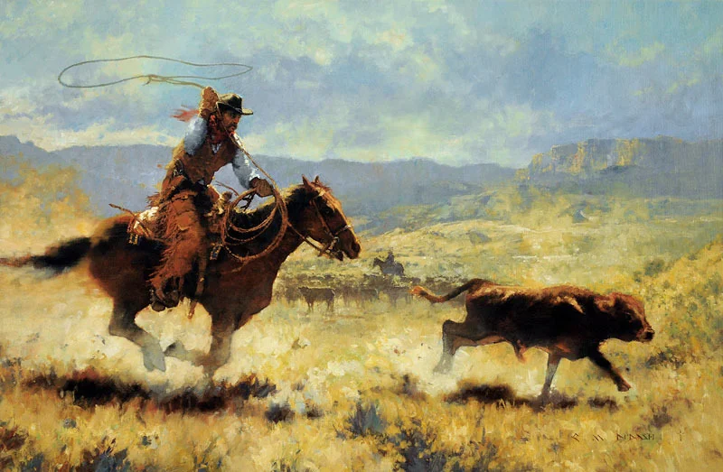 ****SOLD**** "RUN LITTLE DOGIE RUN" - oil on linen - 20"h x 30"w 