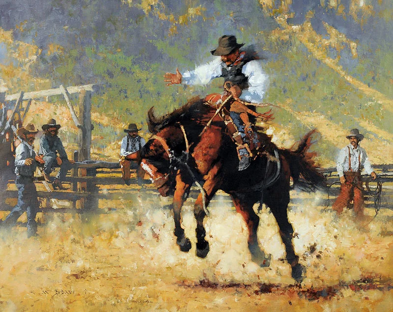 ****SOLD**** "BRONCO BUSTIN' " - oil on linen - 24" x 30"