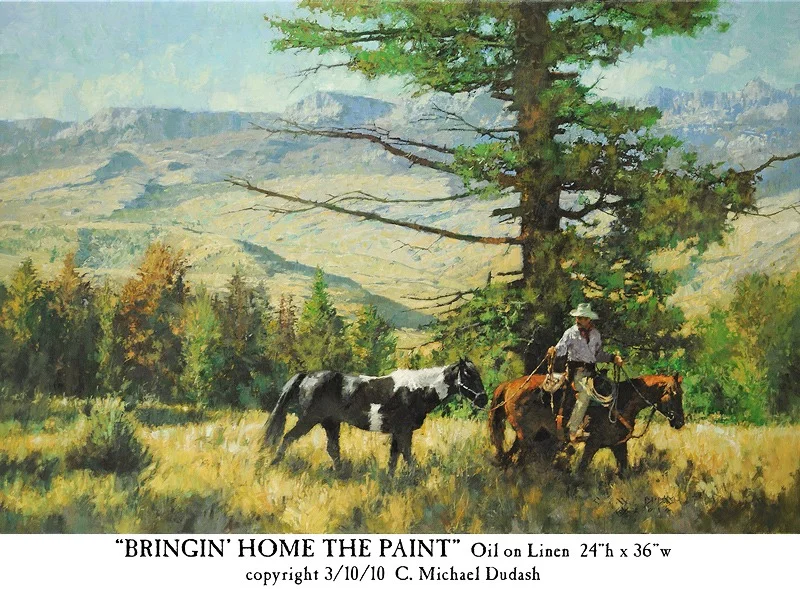 ****SOLD**** "BRINGIN' HOME THE PAINT" - oil on linen - 24" x 36" Available at Southwest Gallery , Dallas, TX Won "Best Oil/Acrylic Painting" Award at the Traveling The West Show