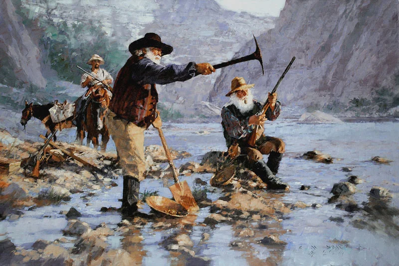 "An Eye On The Gold, A Finger On the Trigger" - oil on linen - 24"h x 36"w - SOLD