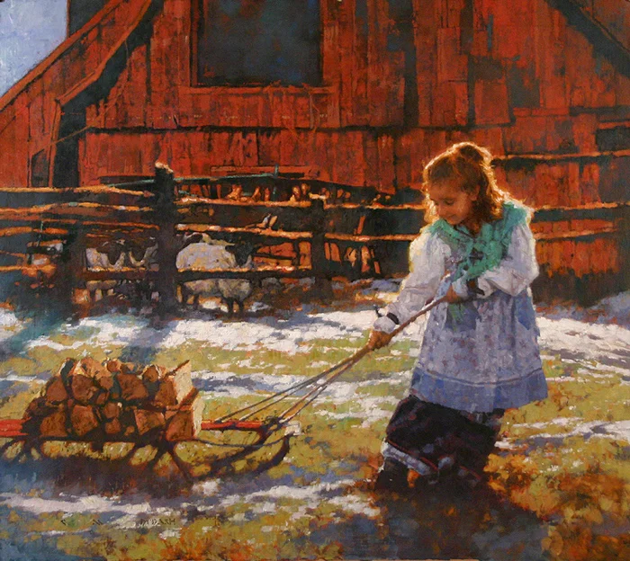 "HAULIN' WOOD" - oil on linen - 30" x 36" - SOLD