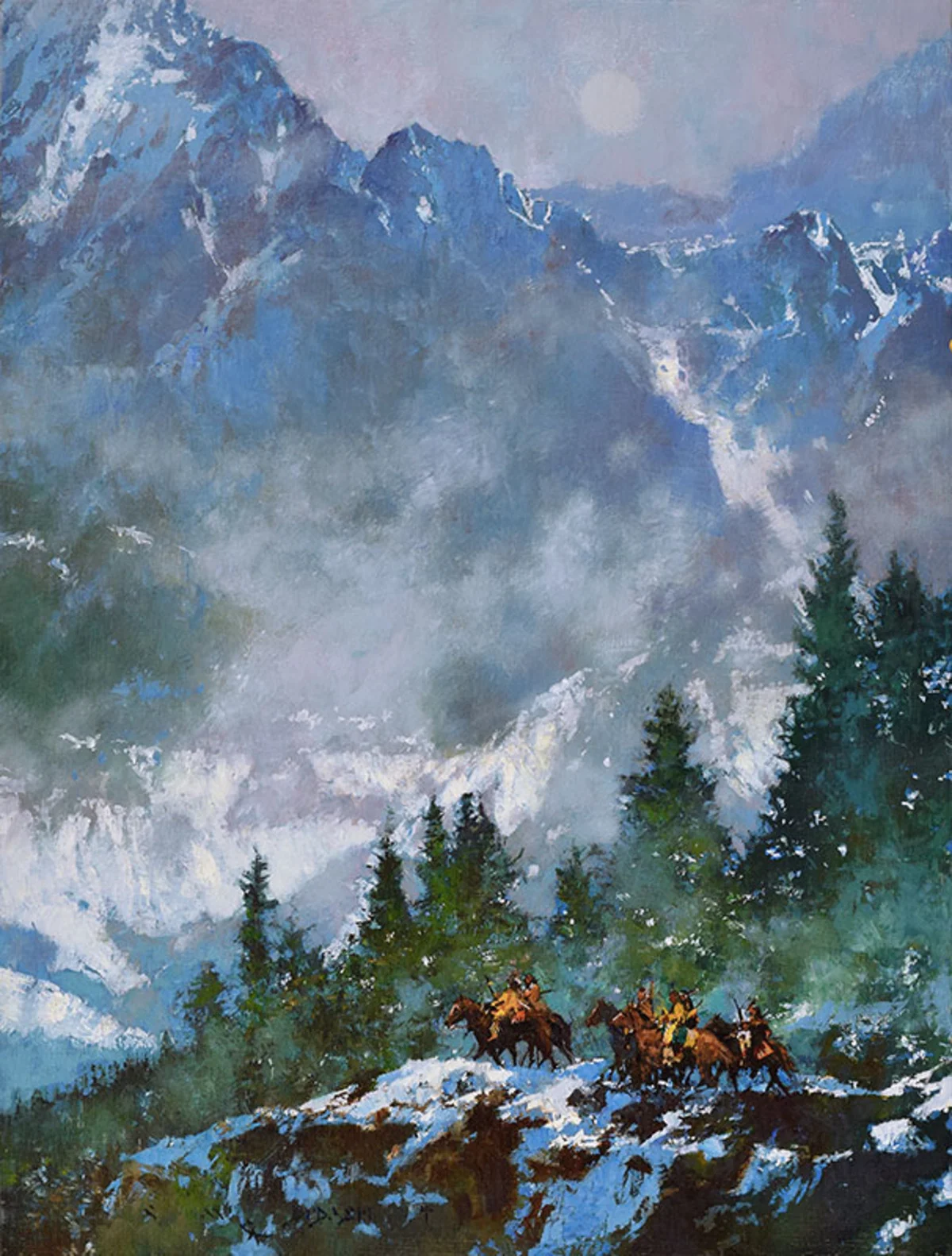 *****SOLD***** "MIST ON BLUE MOUNTAIN" - oil on linen - 24"h x 18"w Sold at (Skull Society of Artists Booth) THE EXHIBITION & SALE TO BENEFIT THE C. M. RUSSELL MUSEUM Great Falls, MT March 16-18, 2017 