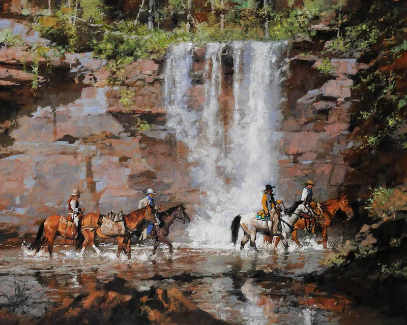 "HEADIN' HOME ON FALLING WATER TRAIL" - oil on linen - 24"h x 30"w - SOLD
