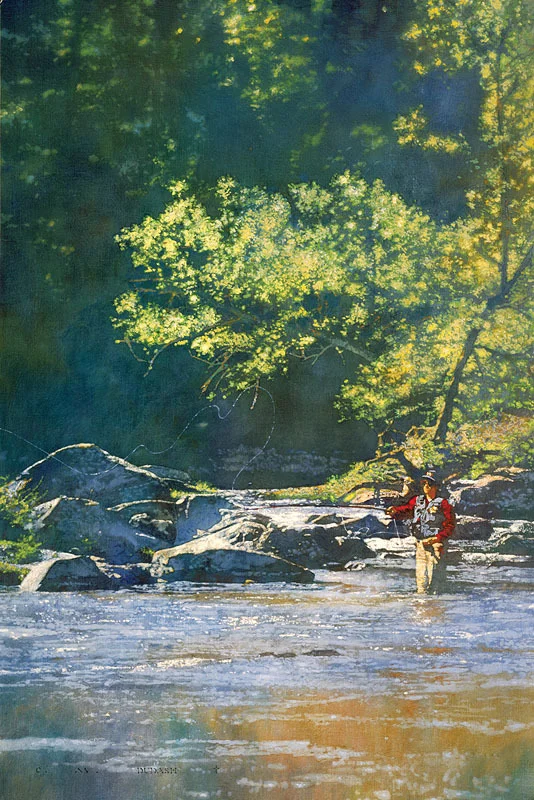 "Fishing The Mad River" - oil on linen - 32"h x 121"w - SOLD copyright 1992