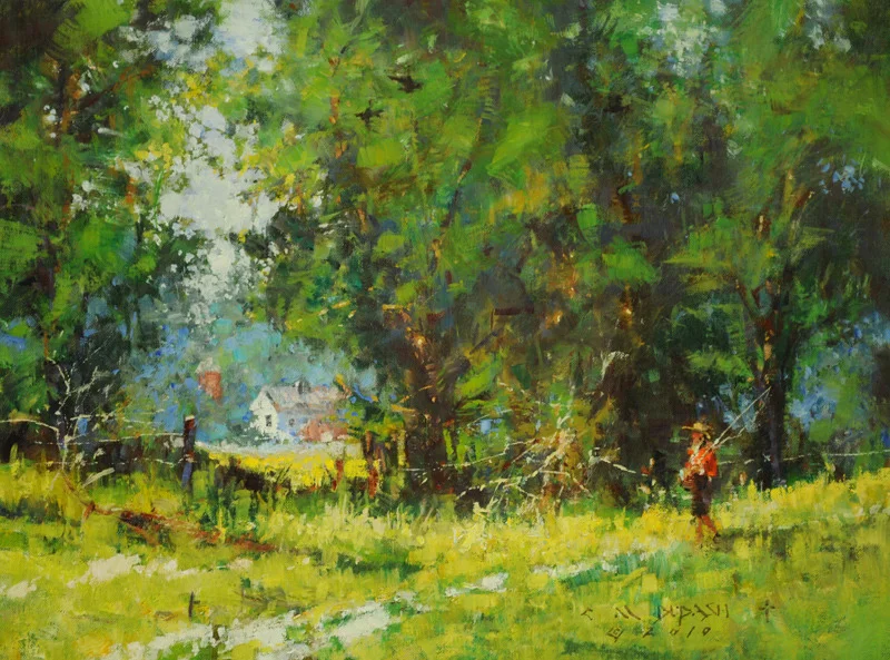 "OFF TO THE FISHIN' HOLE" - oil on linen - 16"h x 20"w - SOLD Plein Air painting from Lancaster, OH